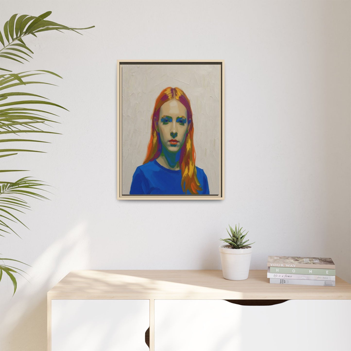 Framed Matte Canvas Portrait — Vibrant Multi‑Color Girl Art Print