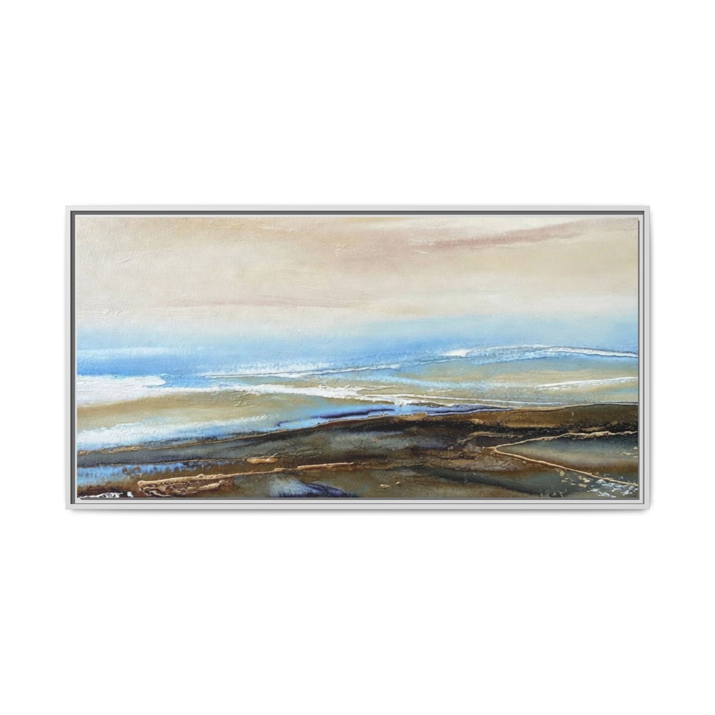 Framed Abstract Seascape Matte Canvas — Coastal Blue & Earth Tone Wall Art