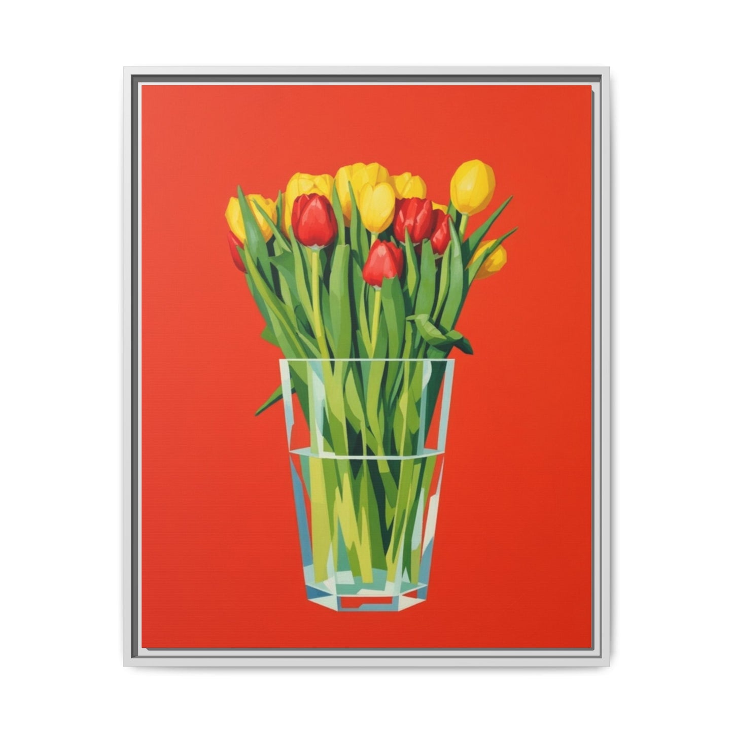 Framed Tulip Bouquet Matte Canvas Art — Vibrant Red Floral Wall Print