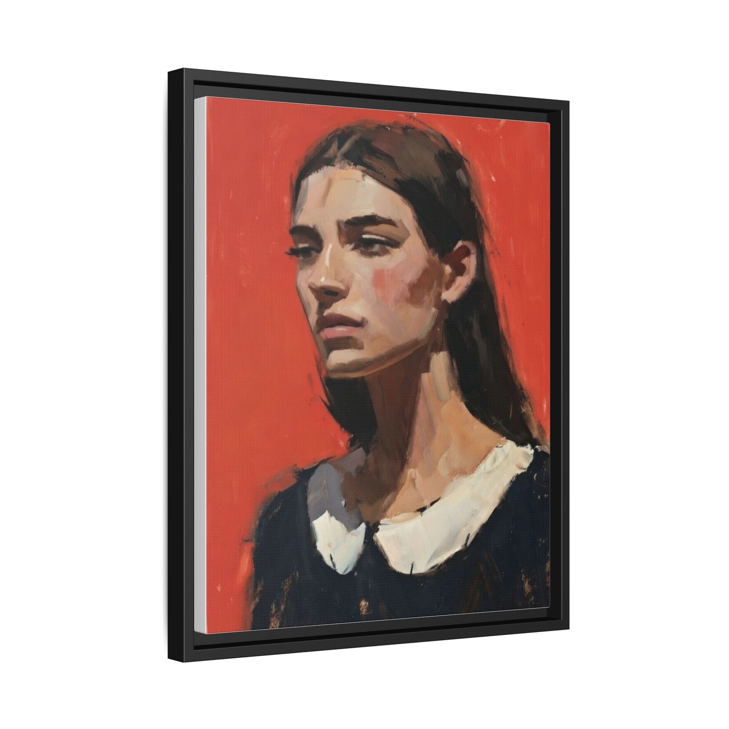 Framed Matte Canvas Portrait Print — Moody Red Figurative Art