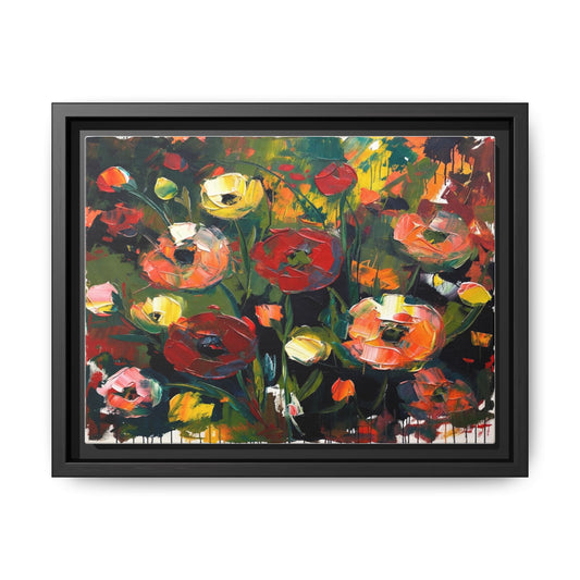 Framed Floral Canvas Print — Vibrant Abstract Poppies Wall Art