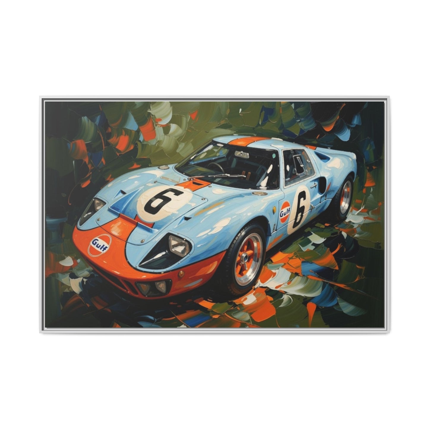 Gulf Racing GT40 Matte Framed Canvas — Vintage Sports Car Wall Art