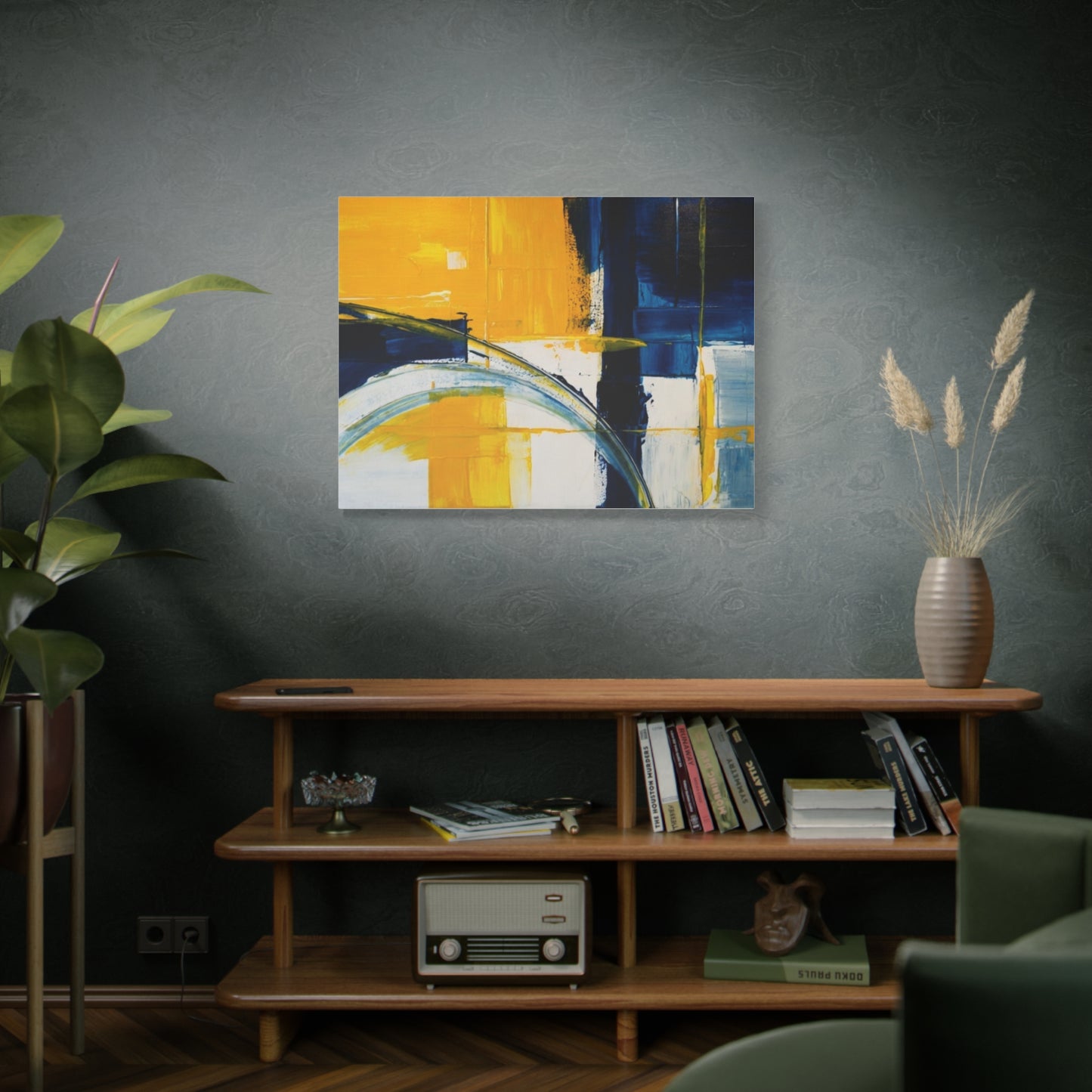 Abstract Blue & Yellow Arc Matte Canvas Wall Art - Stretched 1.25"