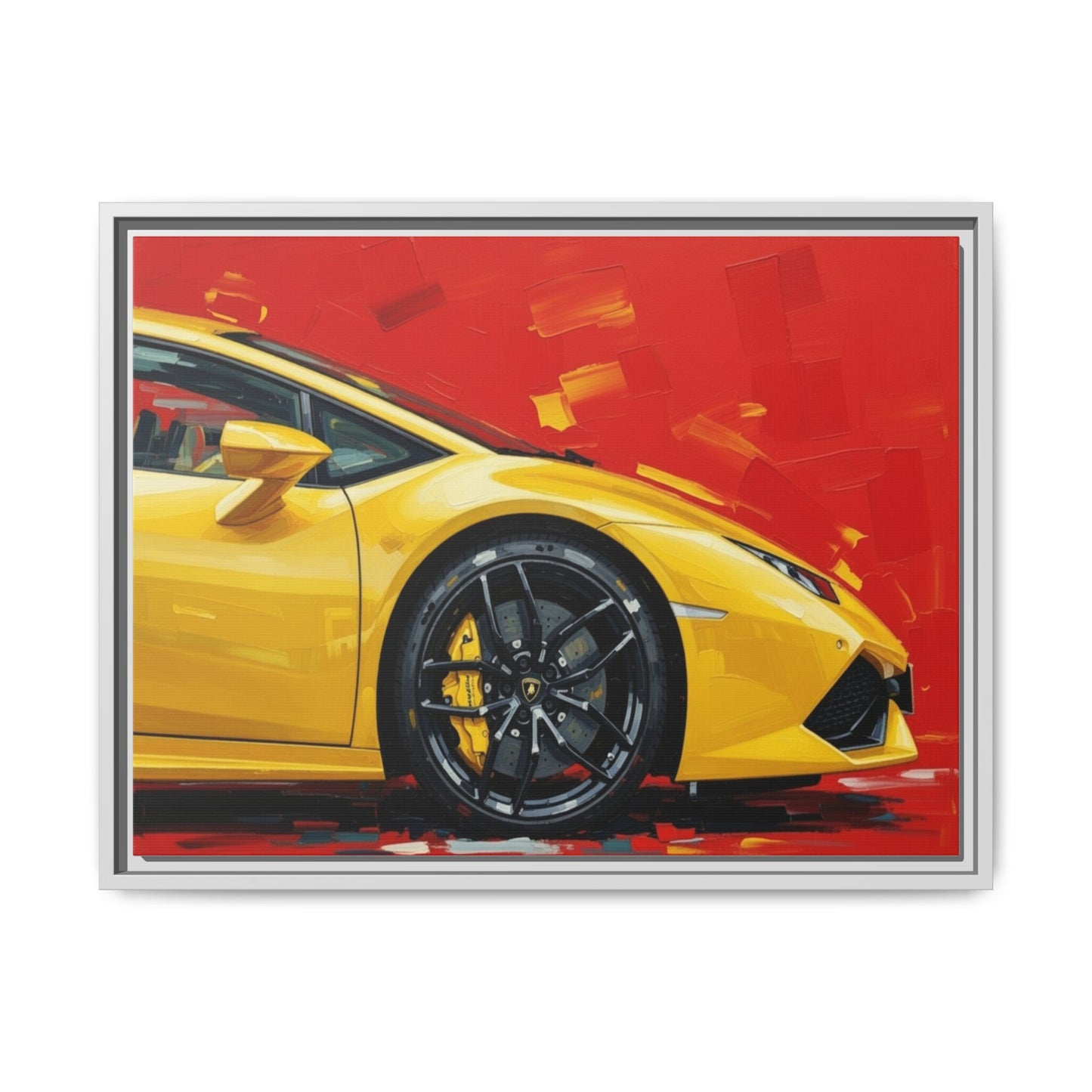 Yellow Sports Car Matte Canvas Print — Framed Automotive Wall Art