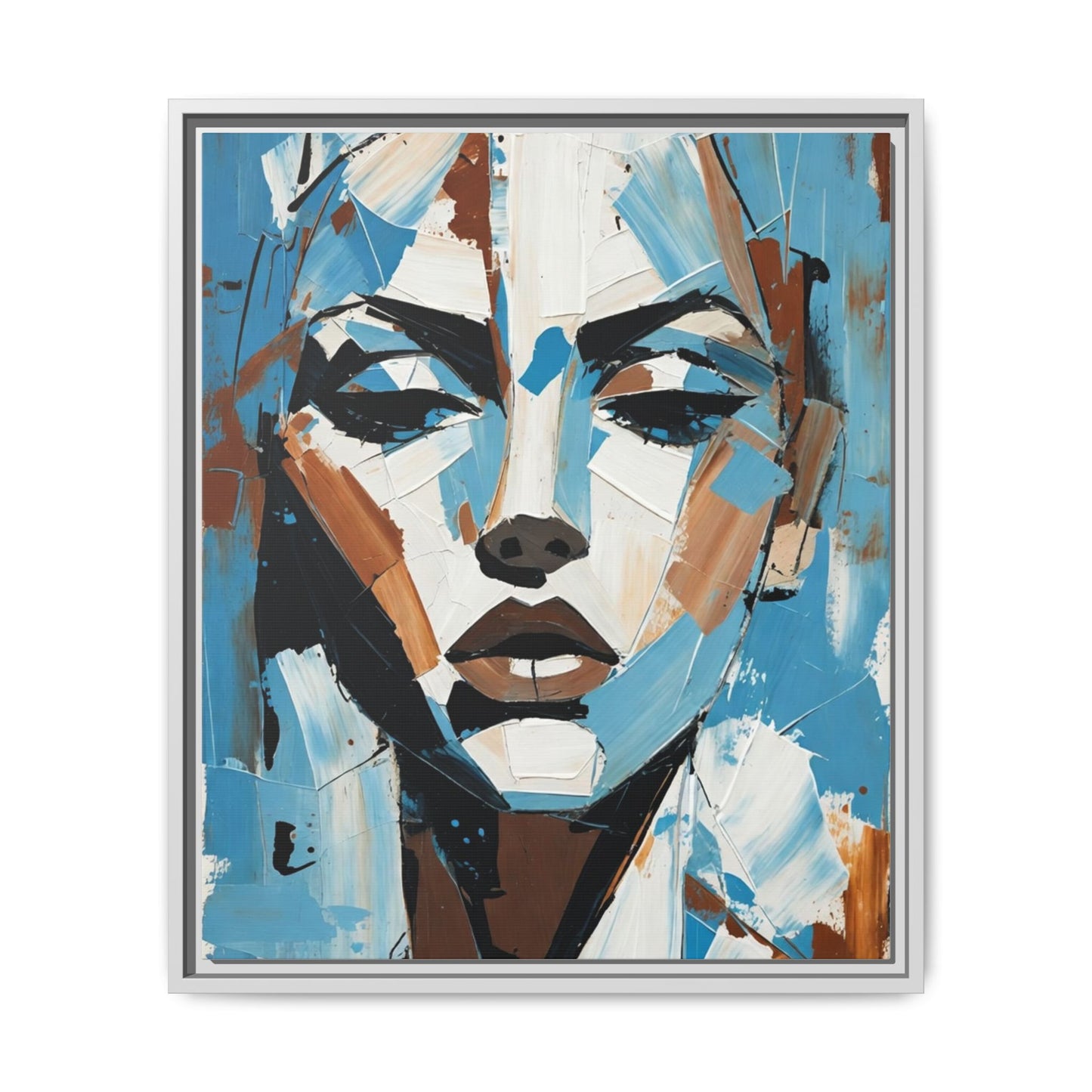 Abstract Blue Face Matte Canvas Wall Art — Framed Modern Portrait Print