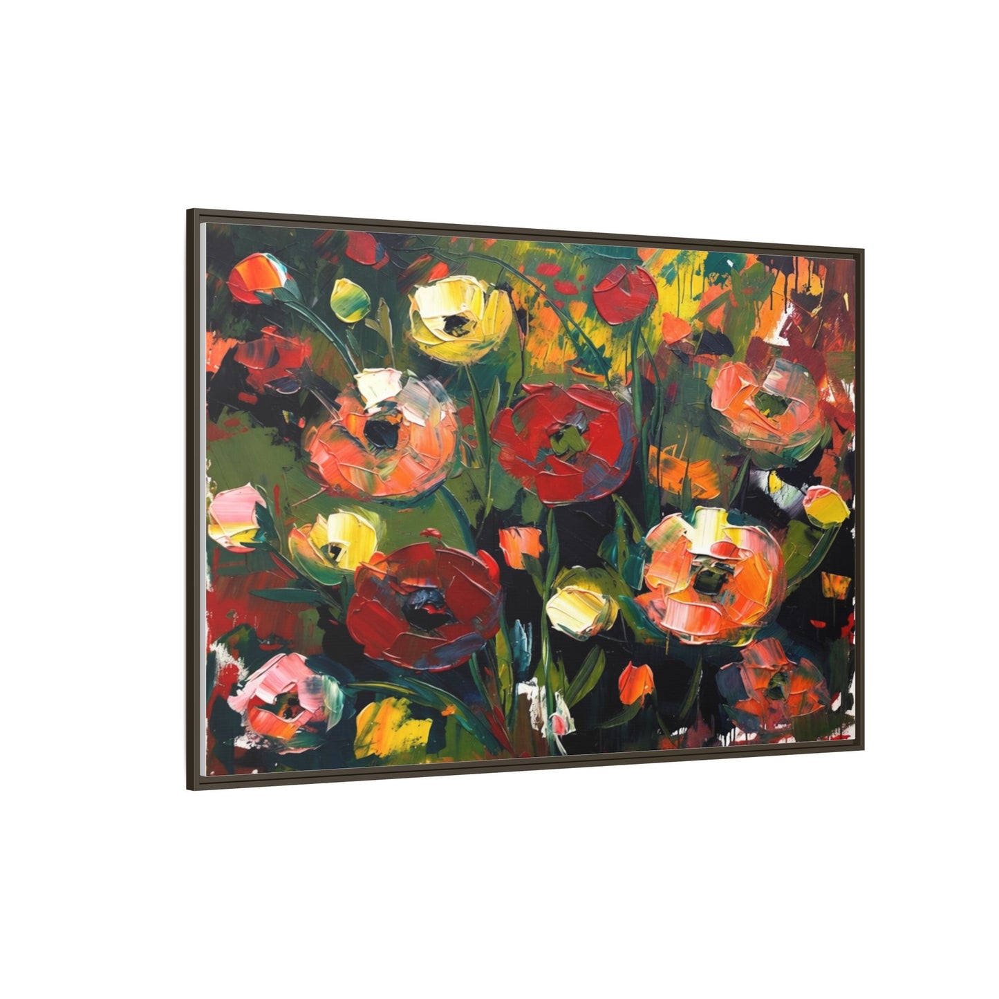Framed Floral Canvas Print — Vibrant Abstract Poppies Wall Art