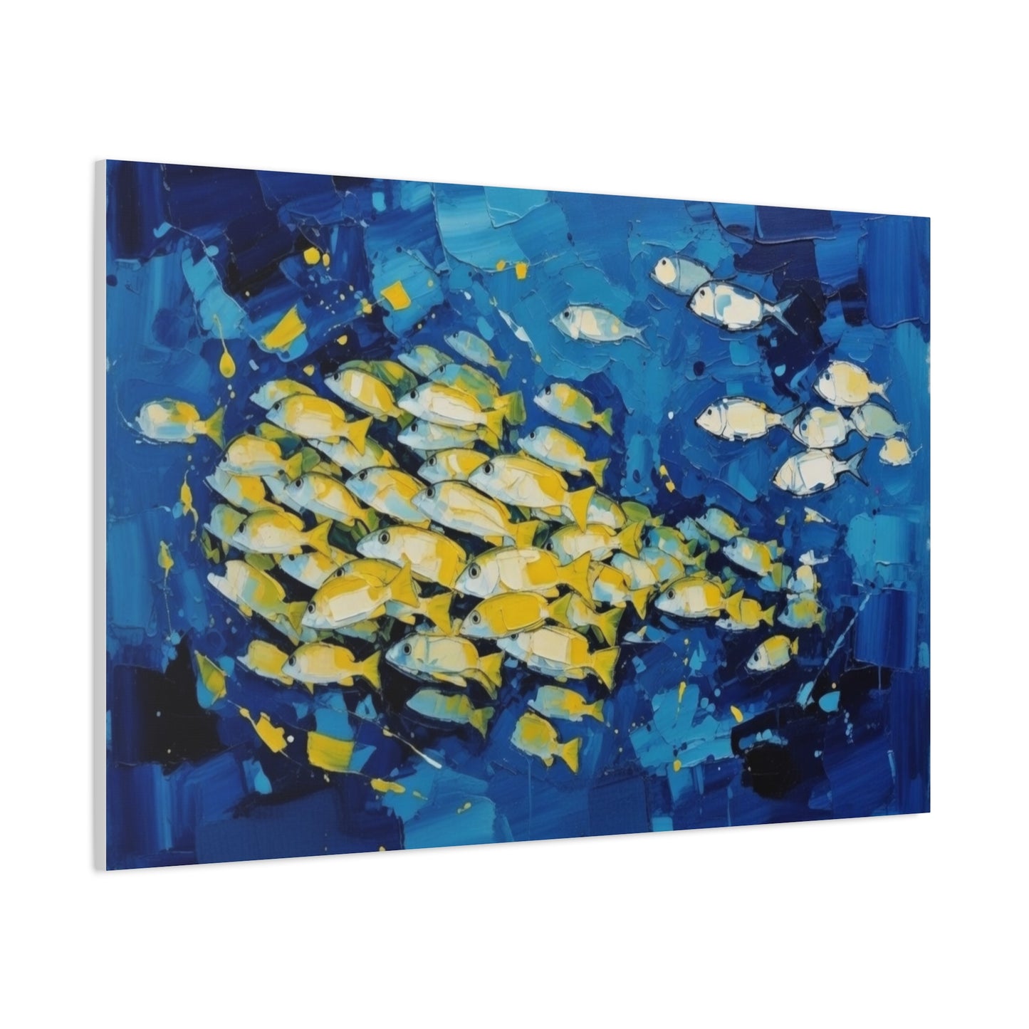 Canvas Wall Art - Blue School of Fish Matte Stretched Canvas