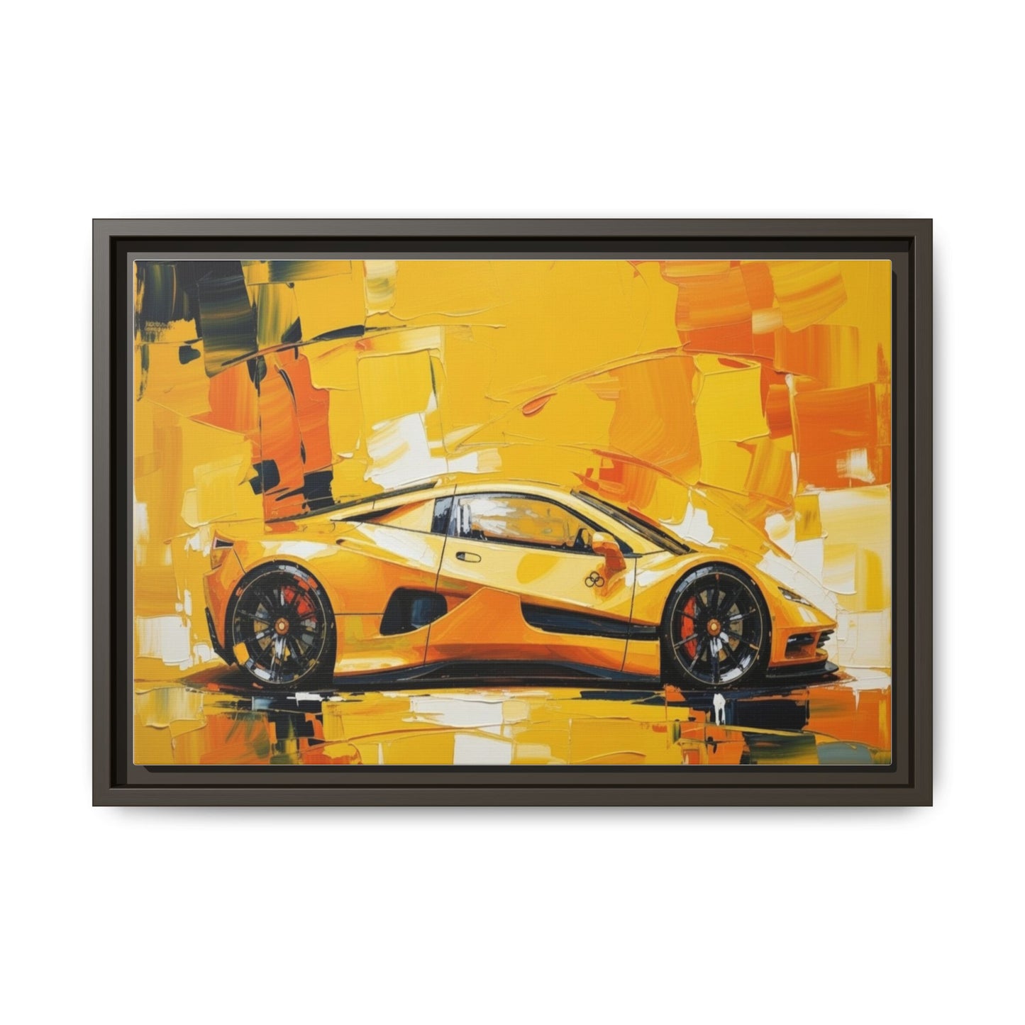 Yellow Sports Car Abstract Matte Canvas Framed Print