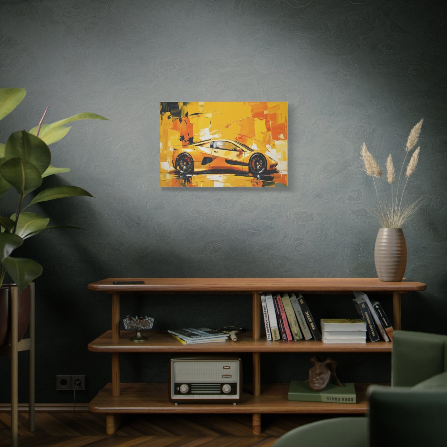 Yellow Sports Car Abstract Canvas Art - Matte Stretched Wall Print
