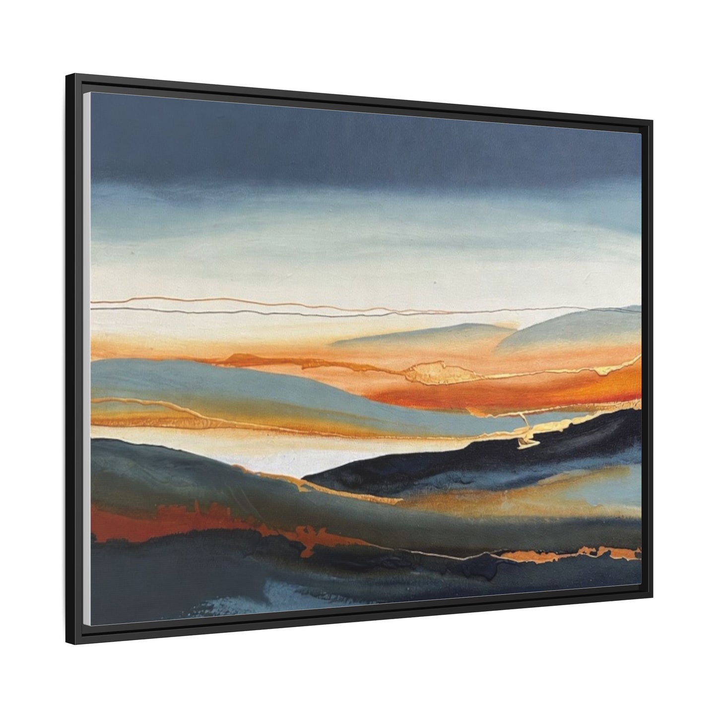 Framed Matte Canvas: Abstract Coastal Sunset Landscape Wall Art