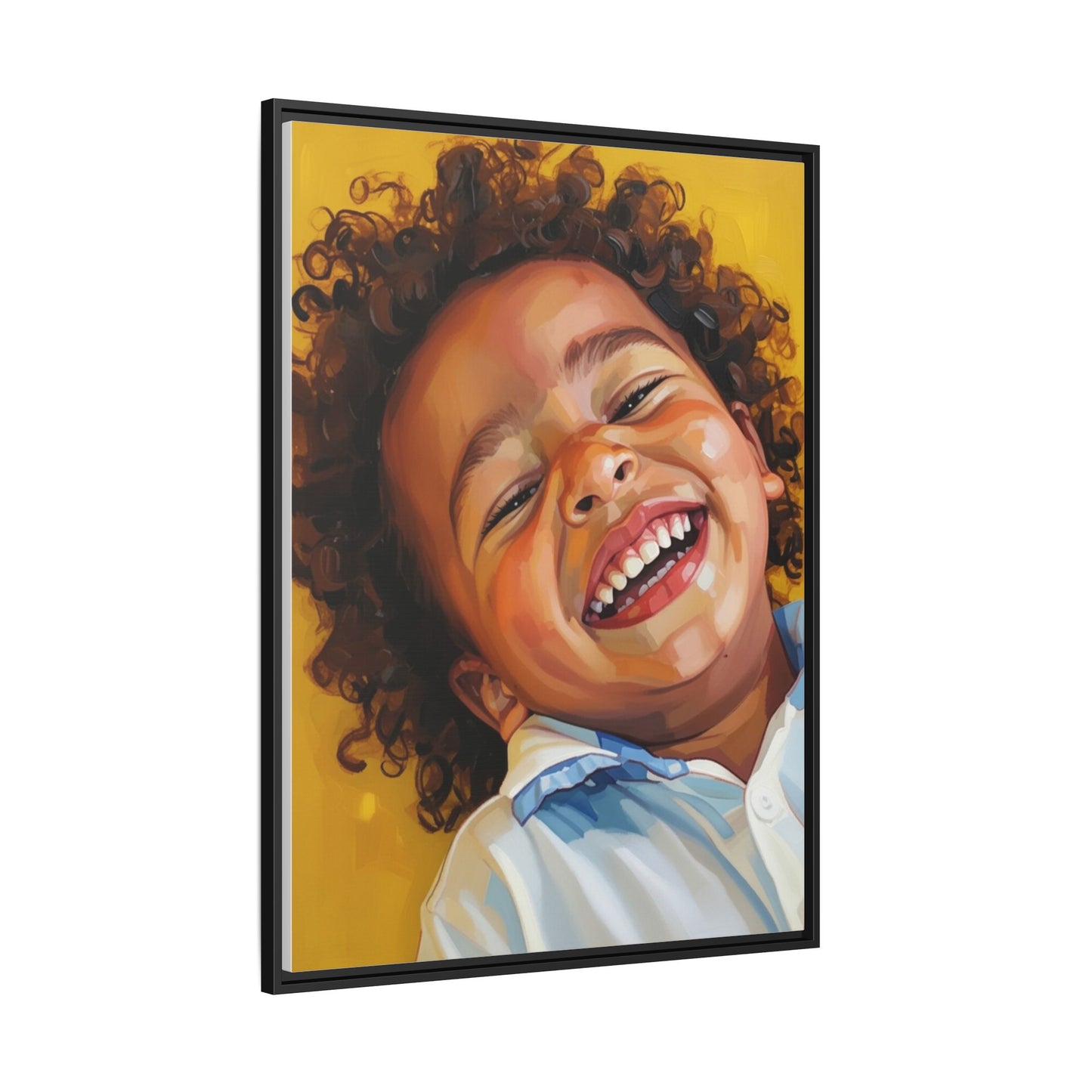 Framed Matte Canvas Print – Joyful Child Portrait, Colorful Nursery Wall Art