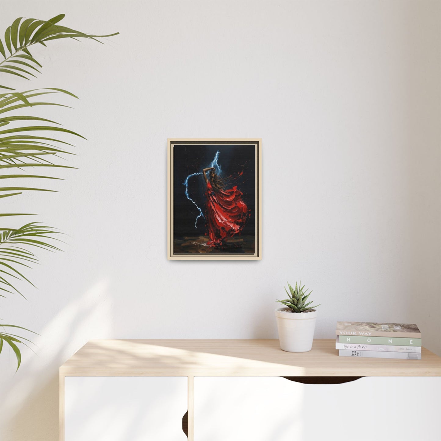Framed Matte Canvas Print — Red Dancer Lightning Art