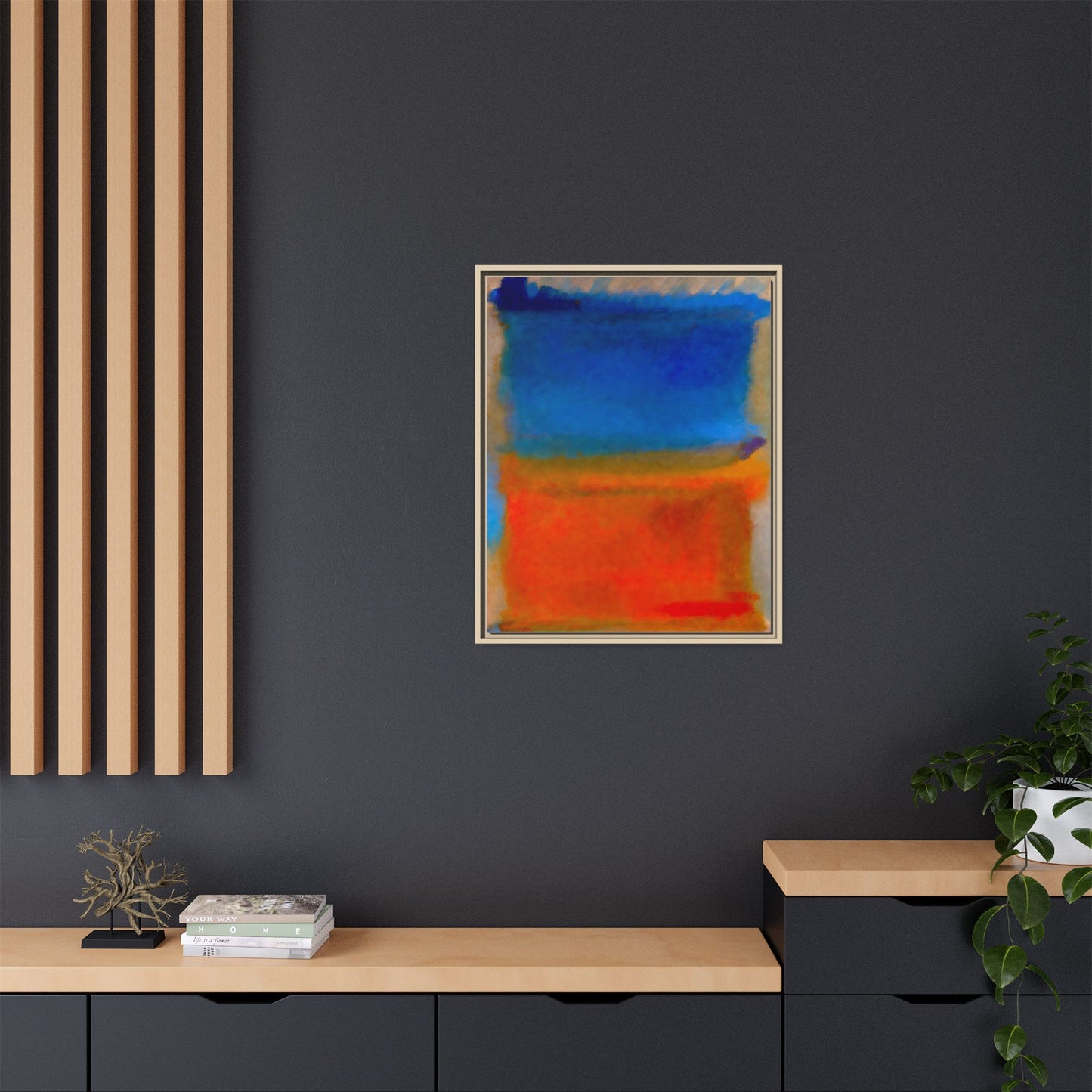 Abstract Color Block Matte Canvas Framed Wall Art — Blue & Orange Modern Painting