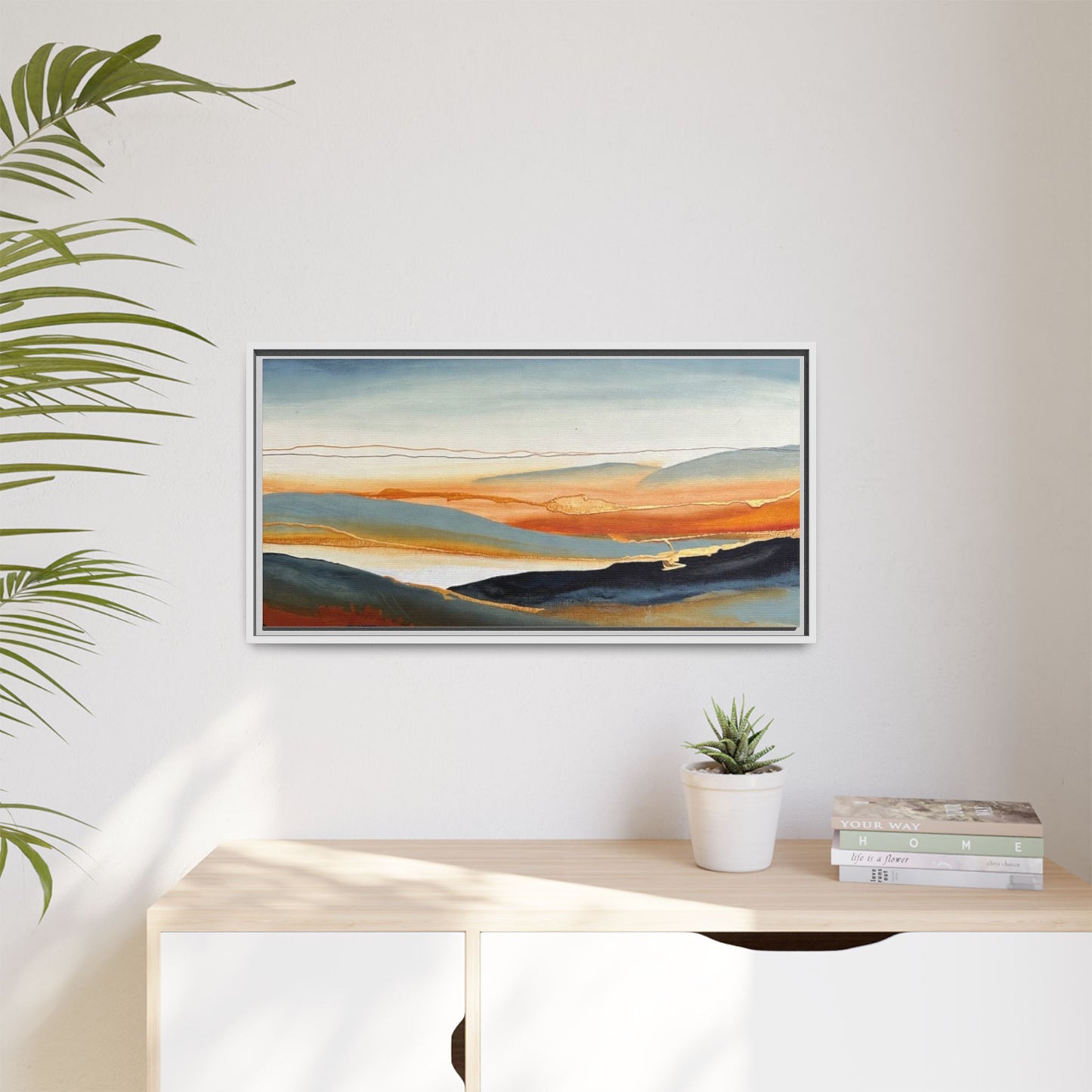 Framed Matte Canvas: Abstract Coastal Sunset Landscape Wall Art