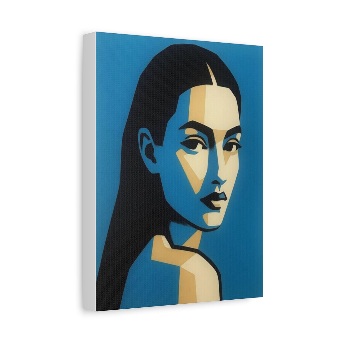 Blue Geometric Portrait Canvas - Modern Stretched Wall Art