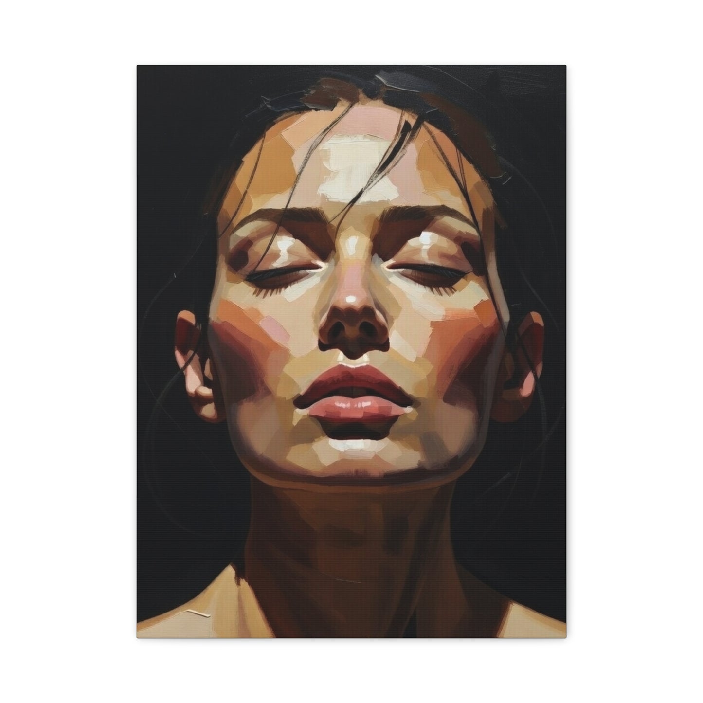 Contemporary Portrait Canvas Print — Meditative Woman Matte Stretched Wall Art