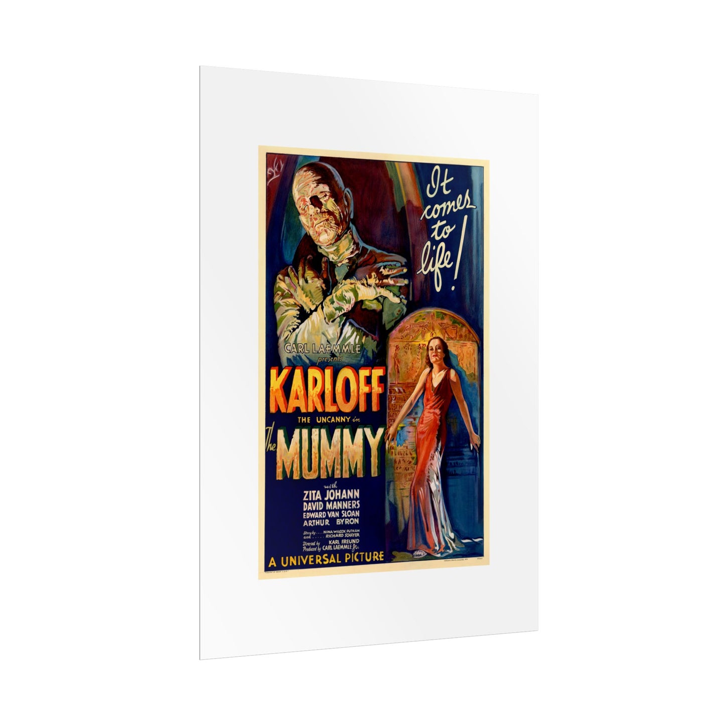 The Mummy 1932 film poster by Karoly Grosz Wall Art Print (Karloff "It Comes to Life!")
