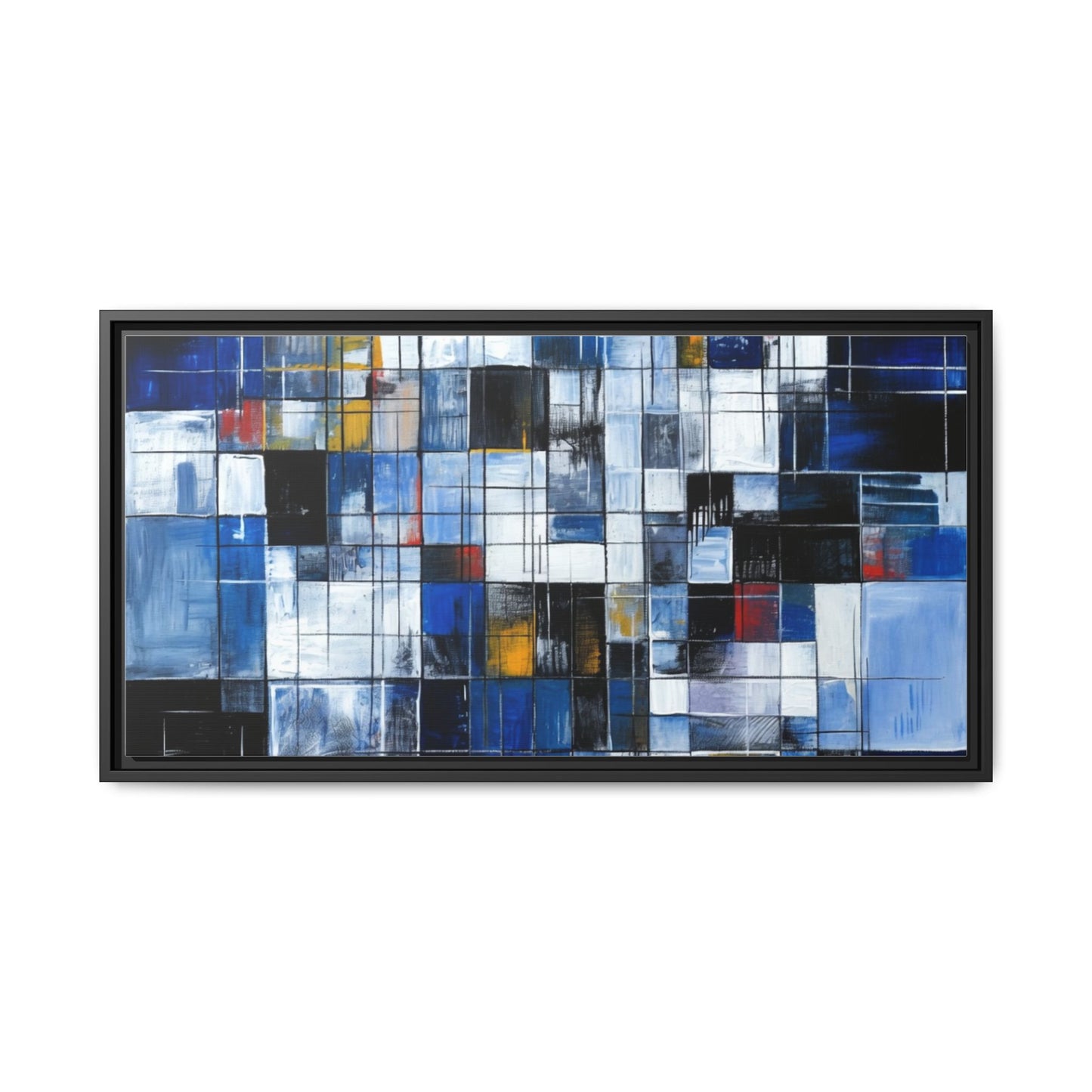 Abstract Blue Grid Matte Canvas Framed Art Print