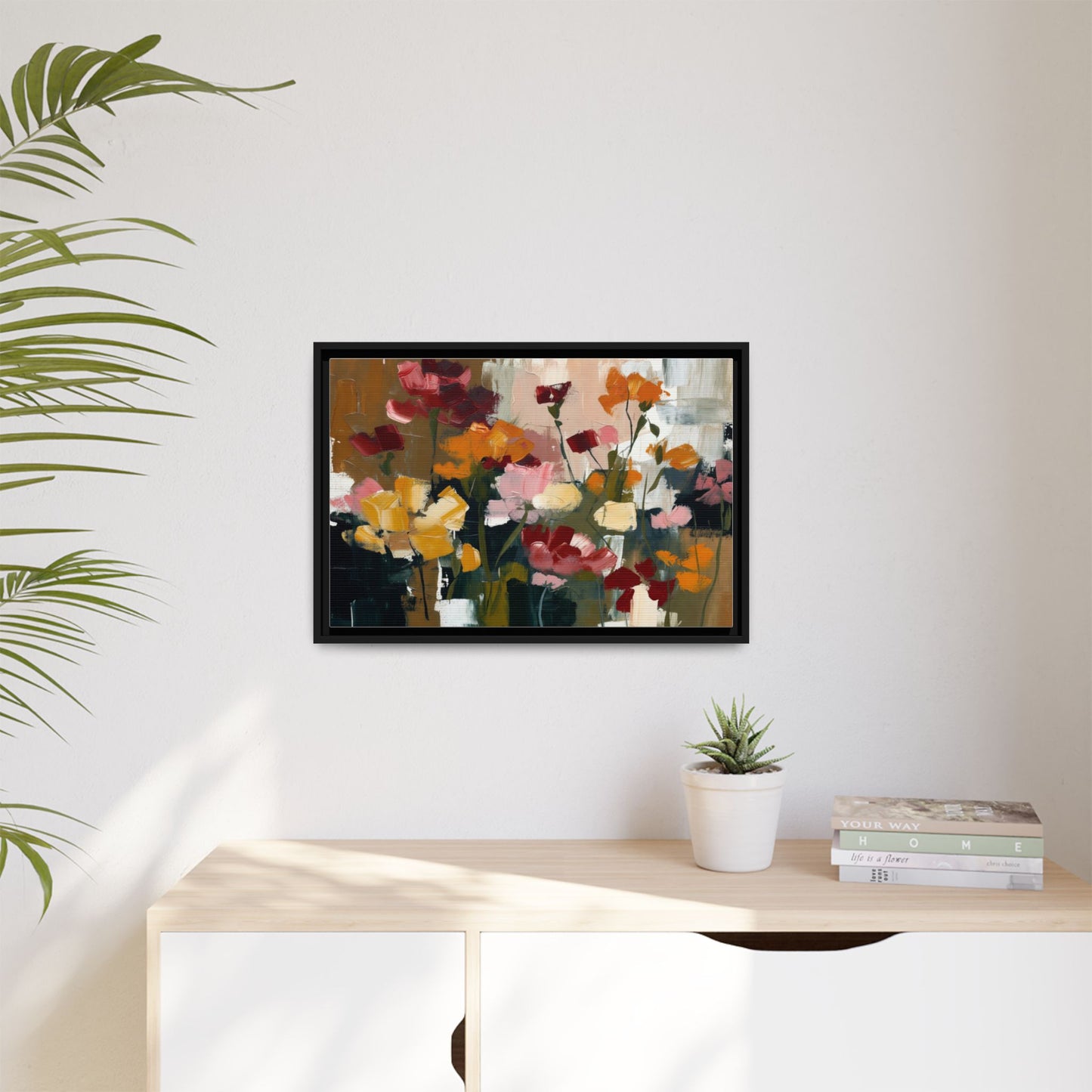 Framed Matte Canvas Floral Abstract Wall Art