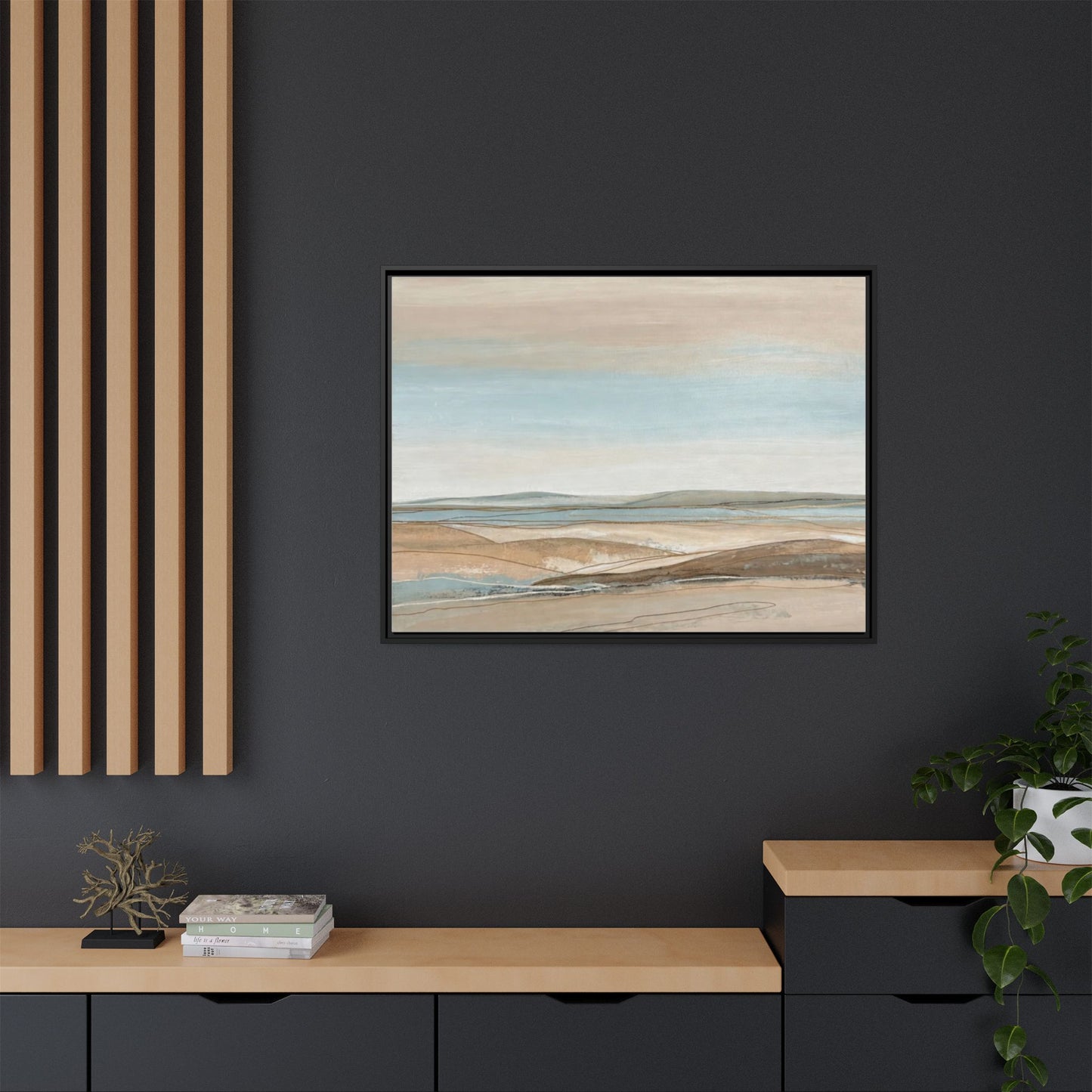 Framed Abstract Landscape Matte Canvas — Serene Coastal Horizon Wall Art