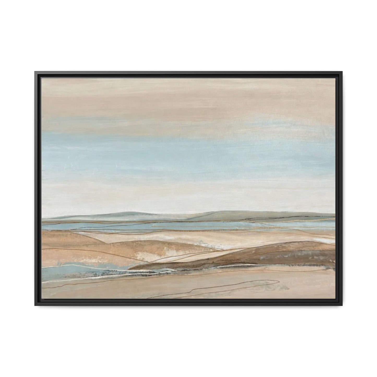 Framed Abstract Landscape Matte Canvas — Serene Coastal Horizon Wall Art