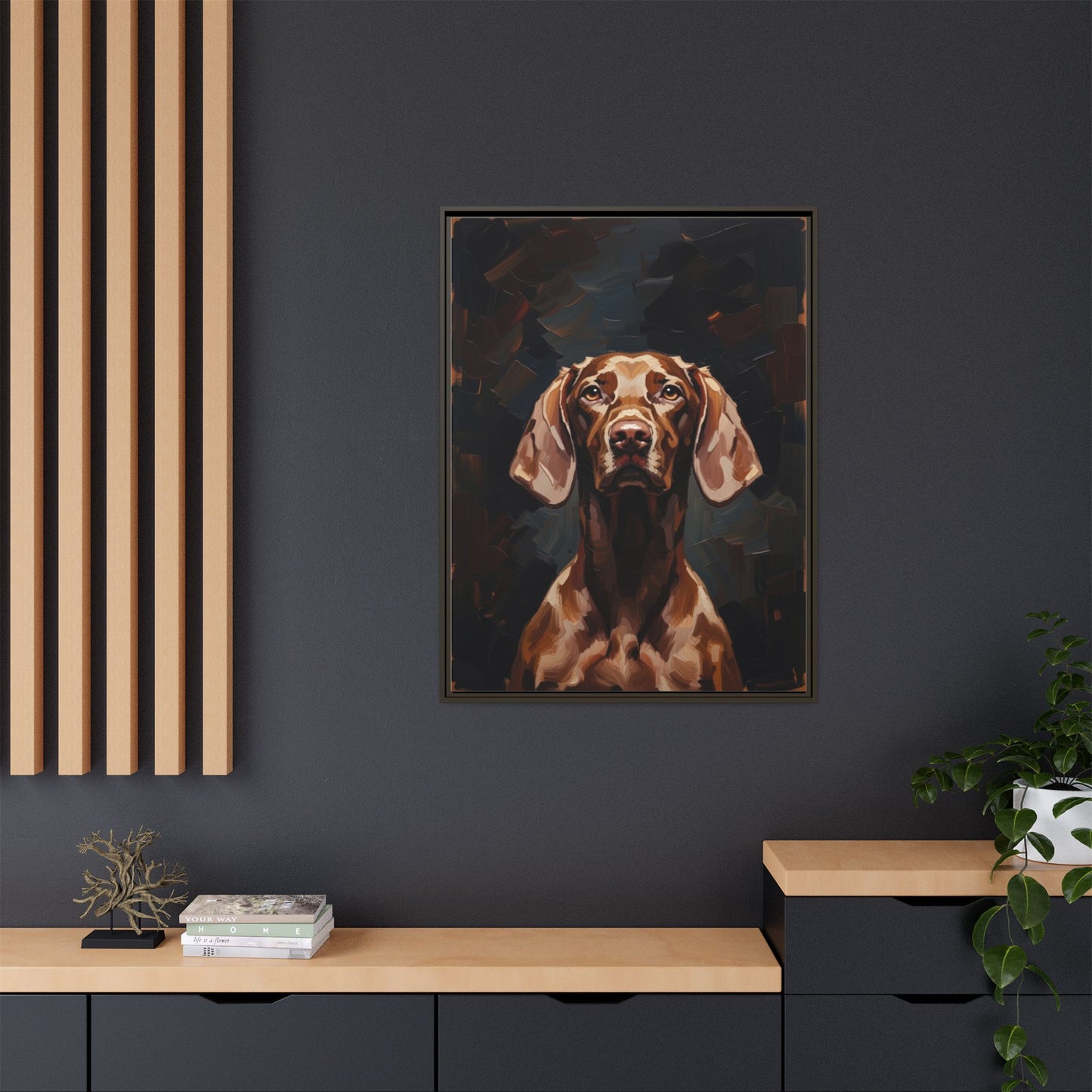 Framed Matte Canvas Dog Portrait – Brown Vizsla Wall Art
