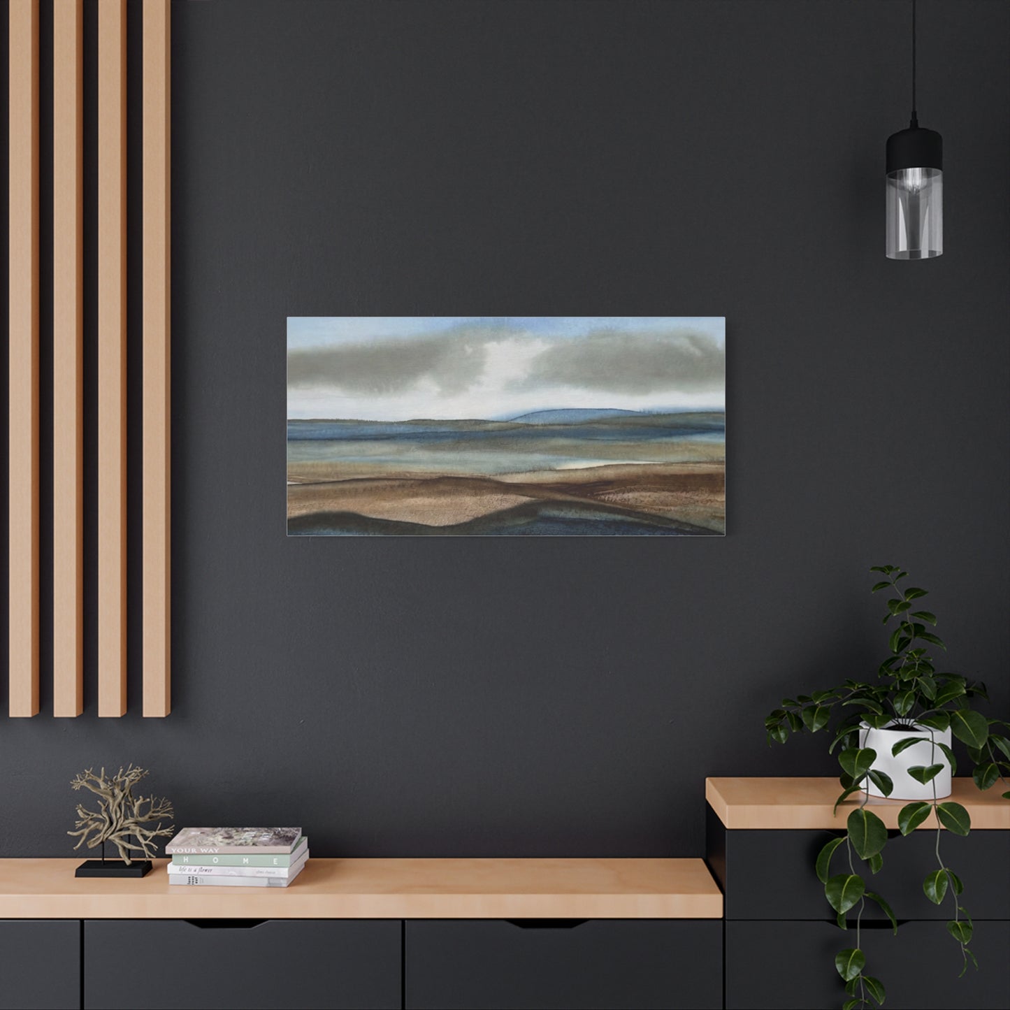 Coastal Mist Matte Canvas Print — Serene Blue-Brown Landscape Wall Art