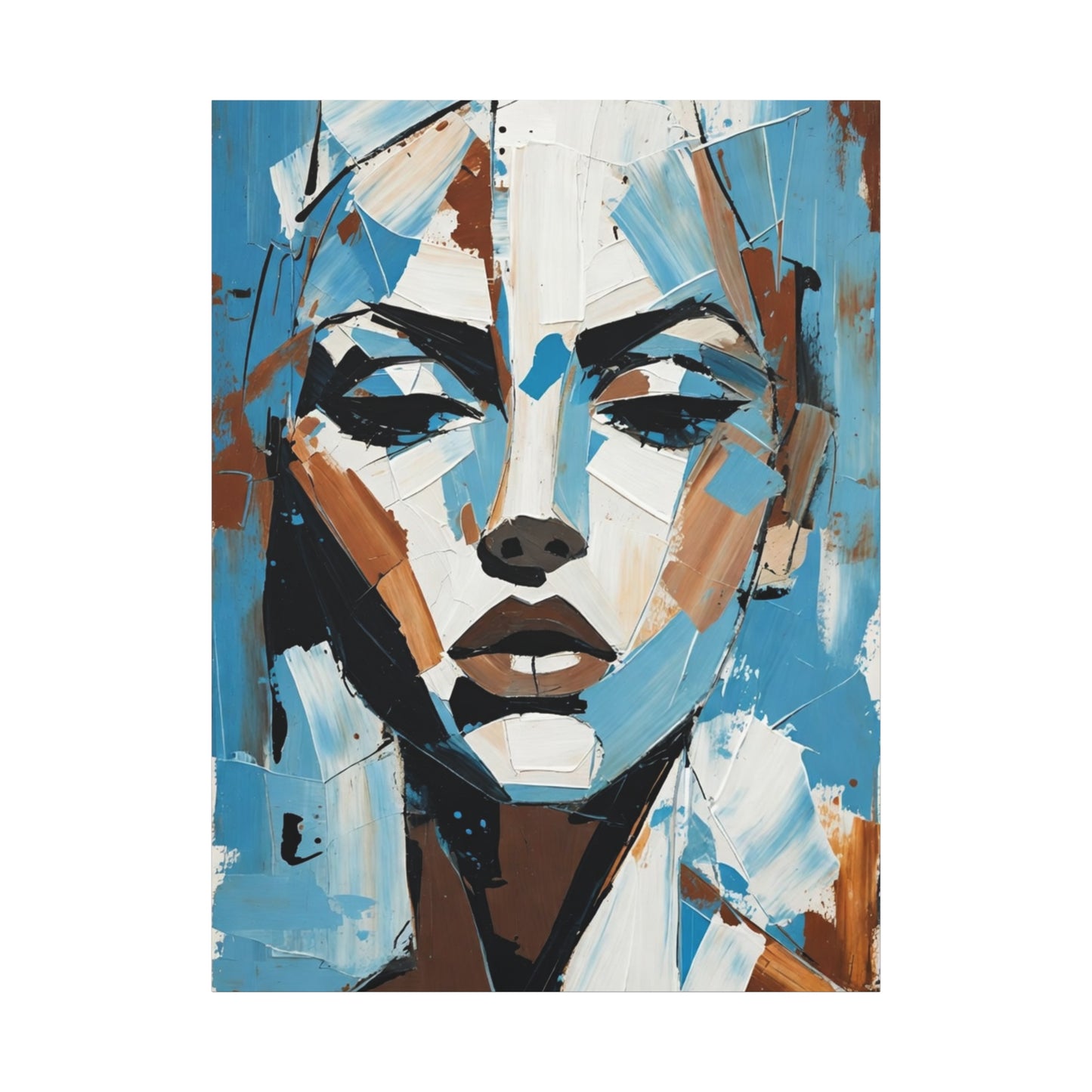 Abstract Blue Portrait Canvas Print — Modern Stretched Matte Wall Art