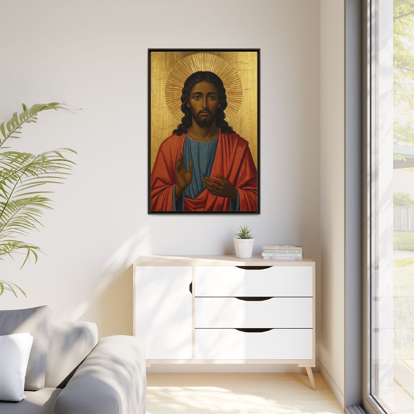 Framed Orthodox Christ Icon Matte Canvas — Religious Wall Art for Home, Church, or Prayer Corner