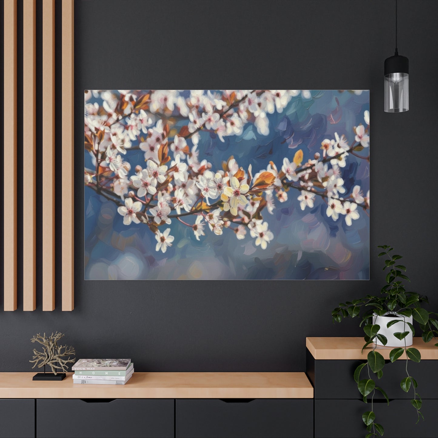 Cherry Blossom Branch Matte Canvas Wall Art — Spring Floral Print
