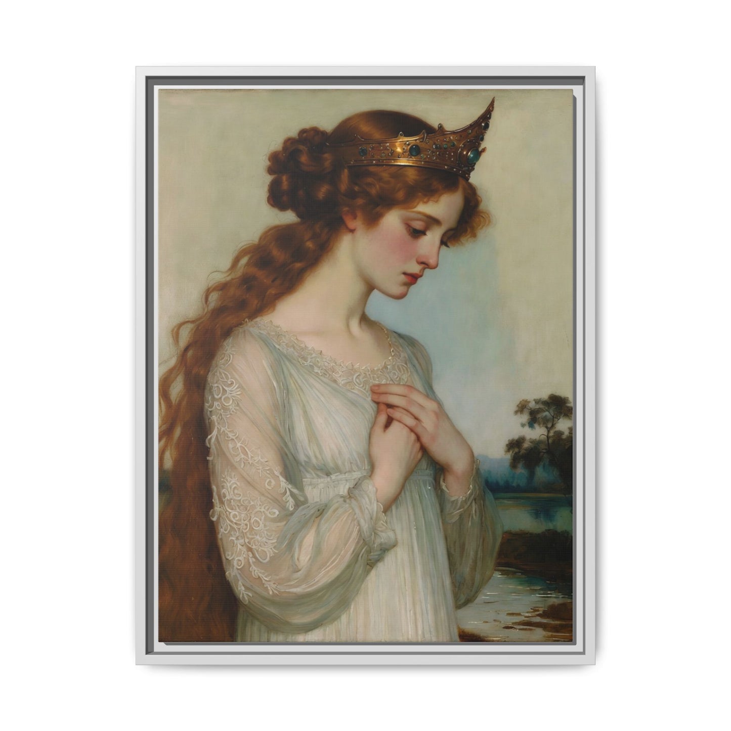 Framed Matte Canvas Print — Vintage Pre-Raphaelite Princess Portrait