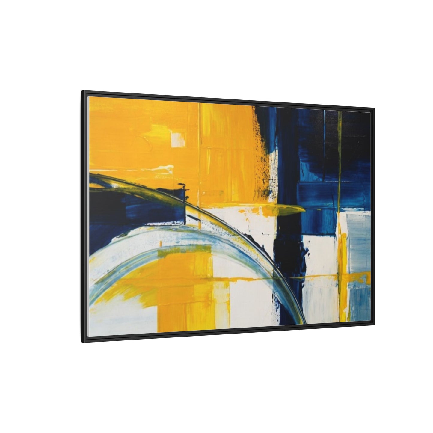 Abstract Yellow & Blue Framed Canvas Wall Art — Modern Matte Canvas Print