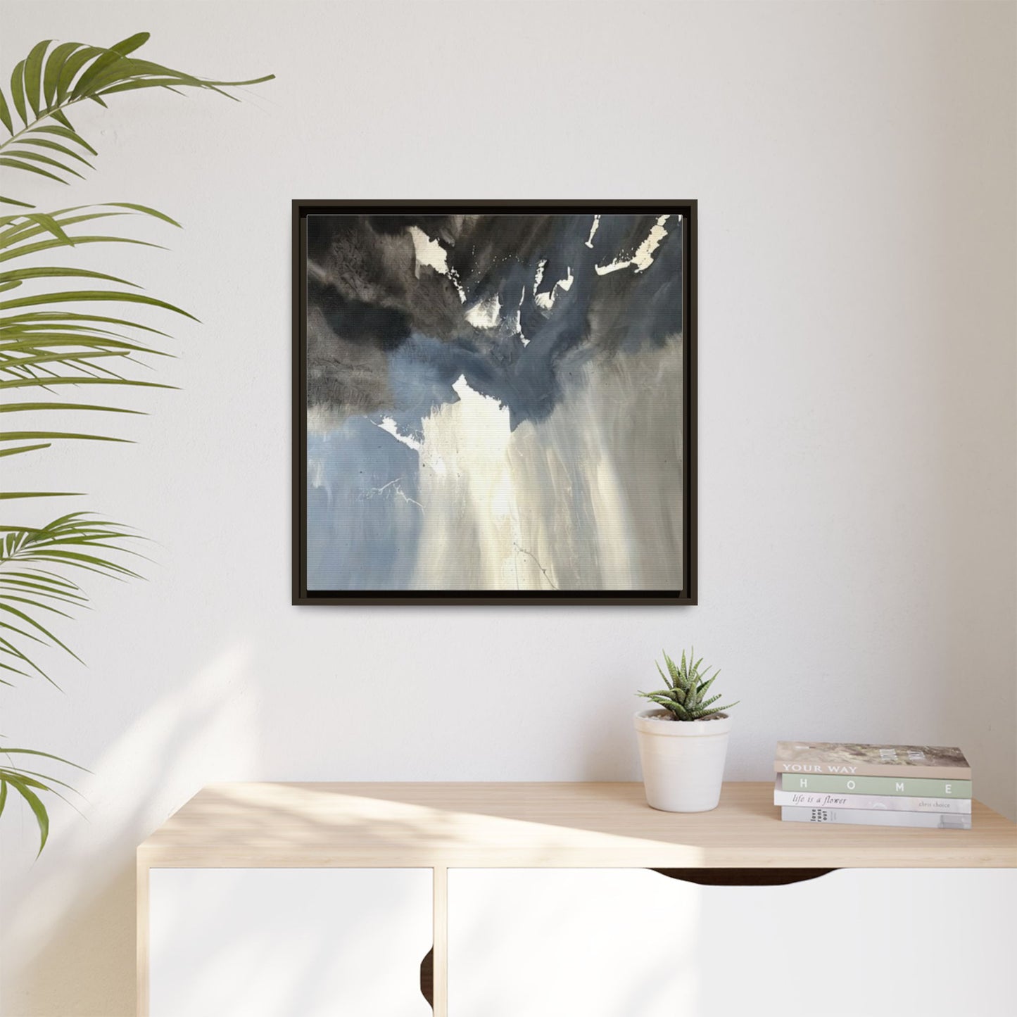 Framed Matte Canvas Art — Moody Abstract Sky Painting