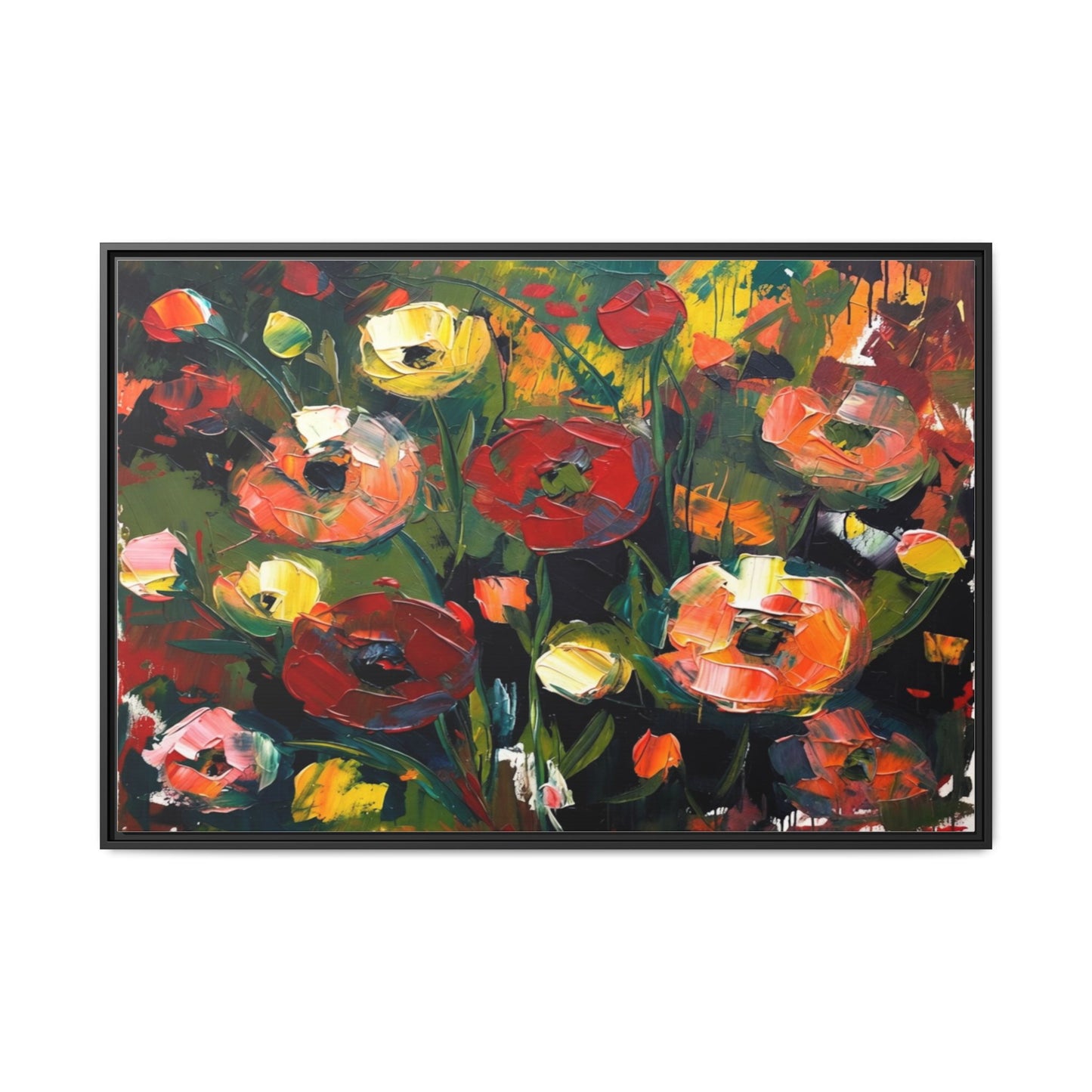 Framed Floral Canvas Print — Vibrant Abstract Poppies Wall Art
