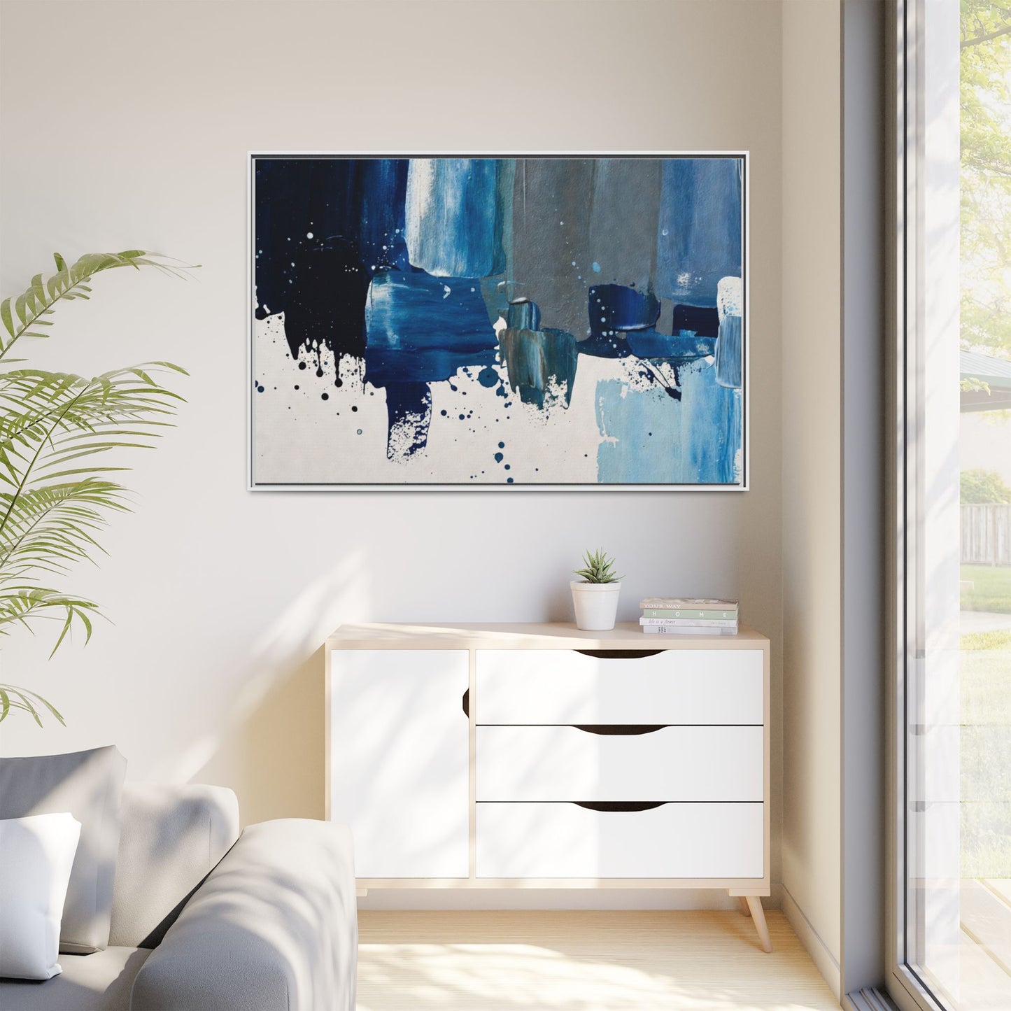 Abstract Blue Ocean Matte Canvas Framed Wall Art