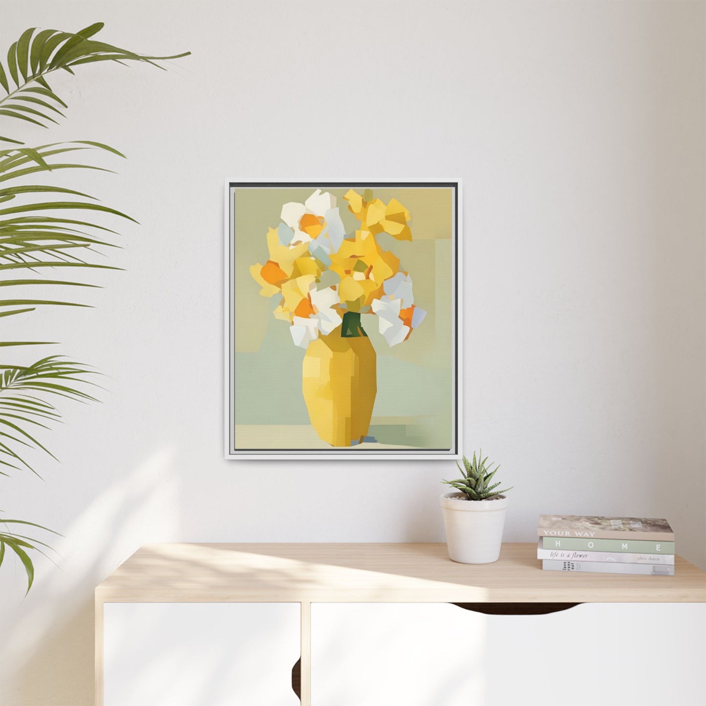 Framed Floral Canvas Print — Yellow Vase Bouquet Wall Art