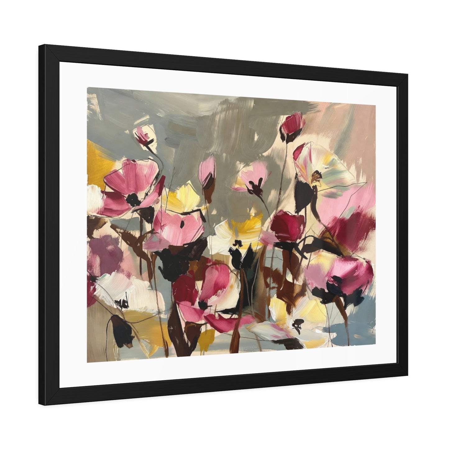 Framed Floral Art Print - Abstract Pink Poppies Poster