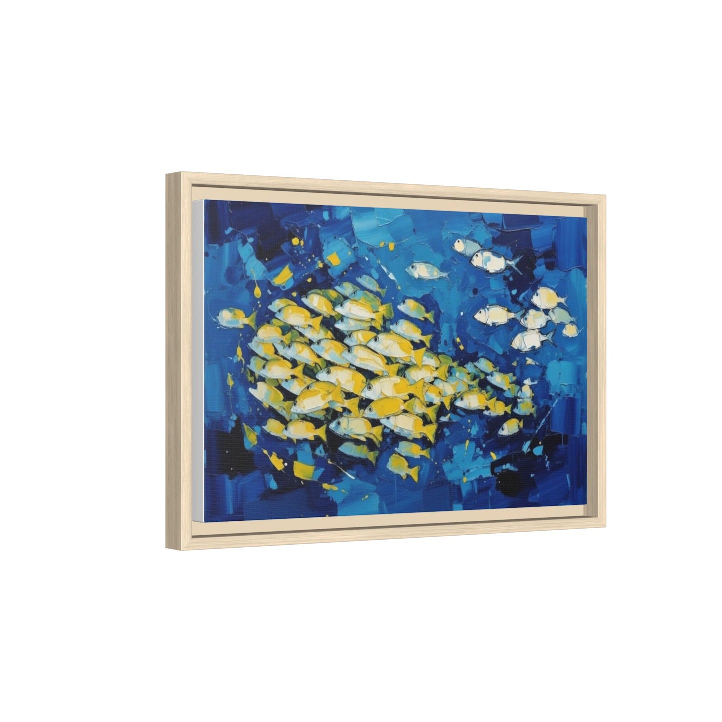 Framed Matte Canvas: Blue School of Fish Wall Art