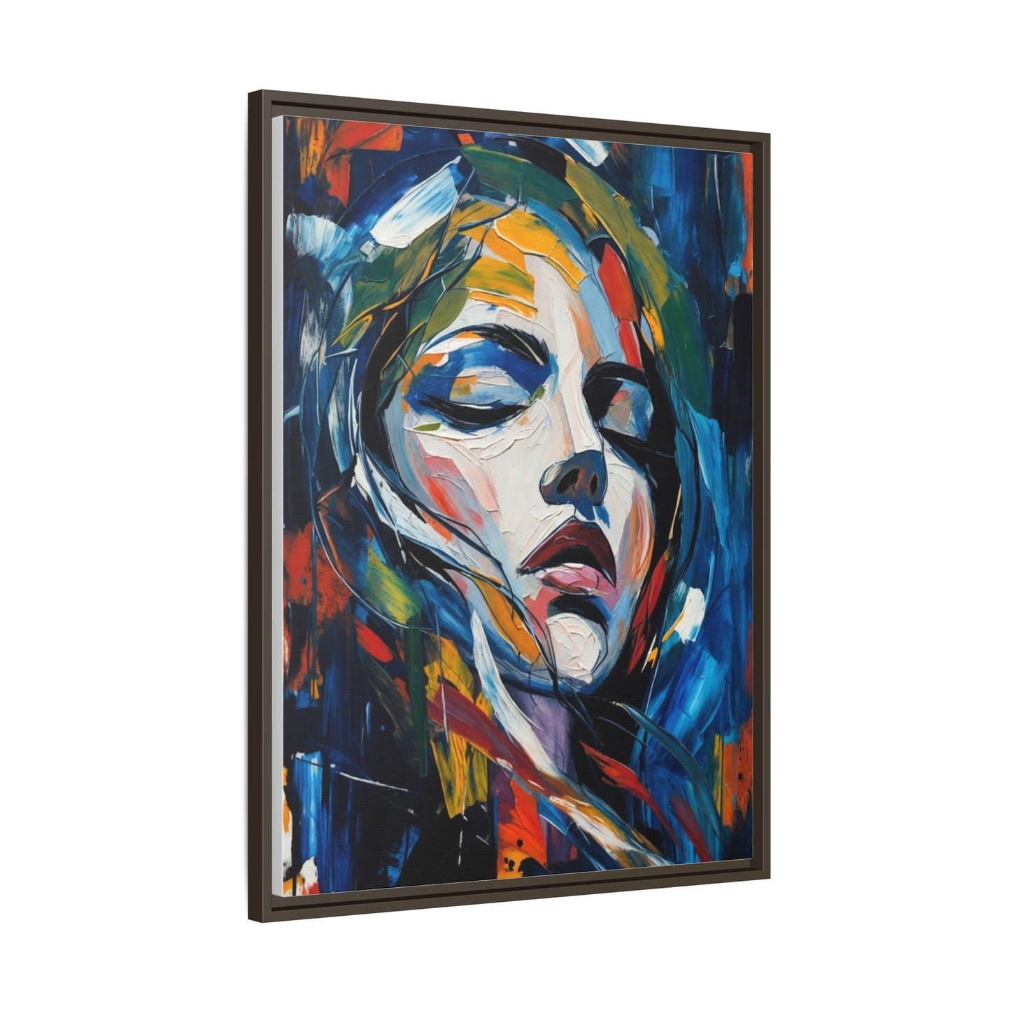 Abstract Colorful Woman Portrait — Framed Matte Canvas Wall Art