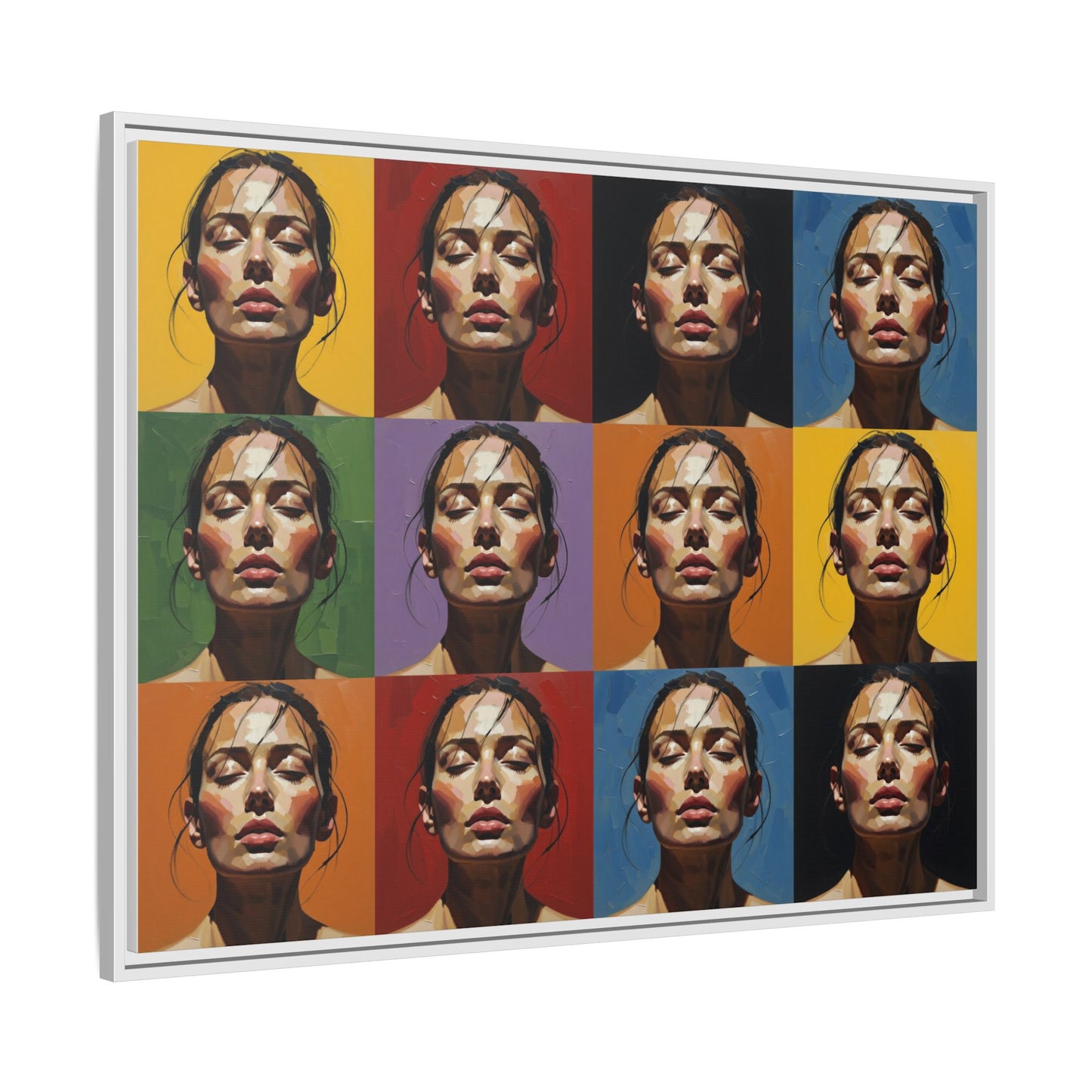 Pop Art Portrait Matte Canvas Print — Framed Multi-Color Grid