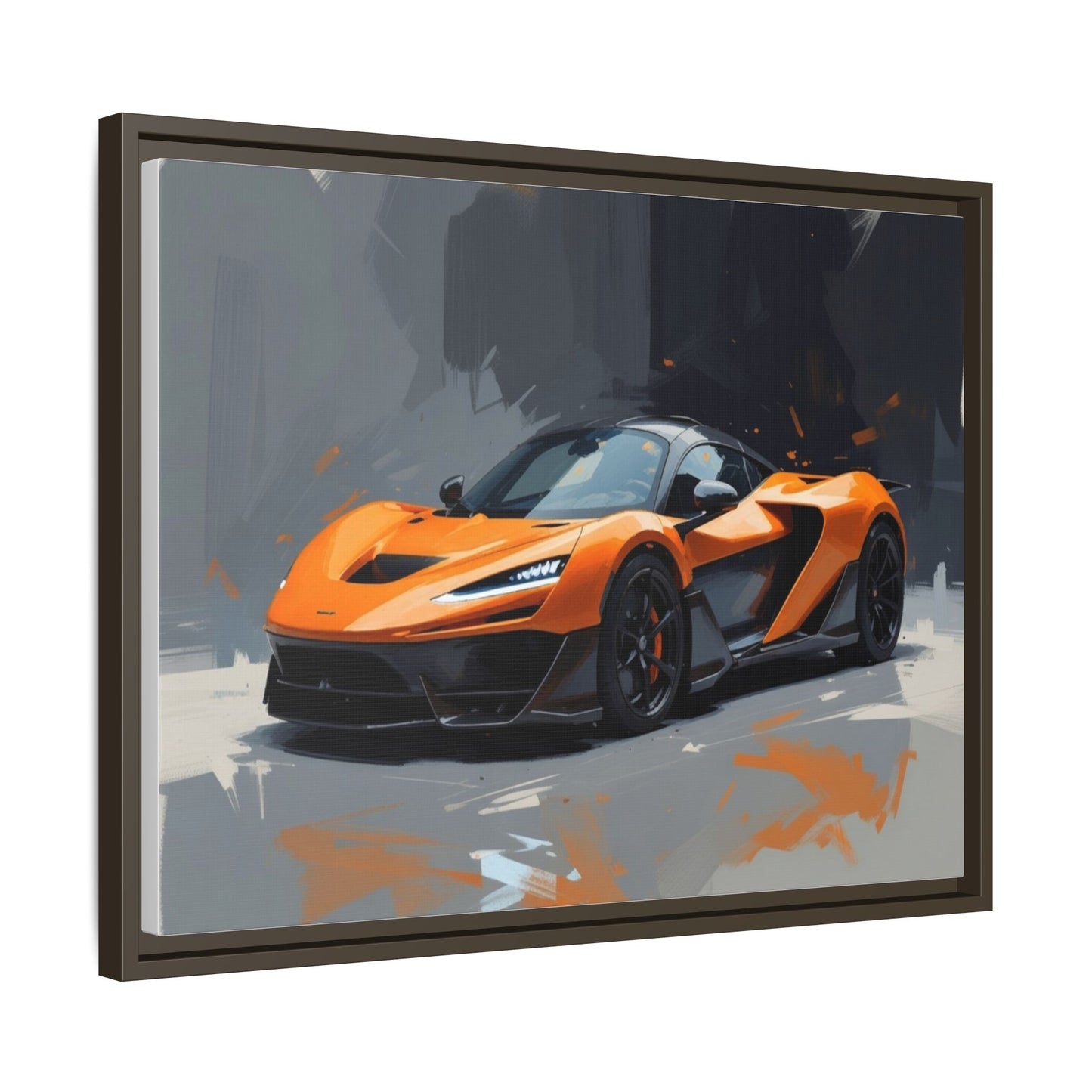 Framed Matte Canvas — Orange Sports Car Print