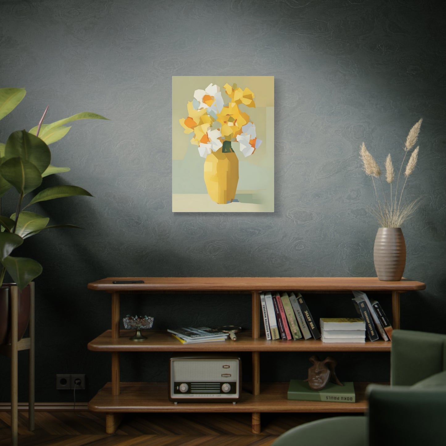 Yellow Vase Floral Canvas Print — Modern Abstract Daffodil Wall Art