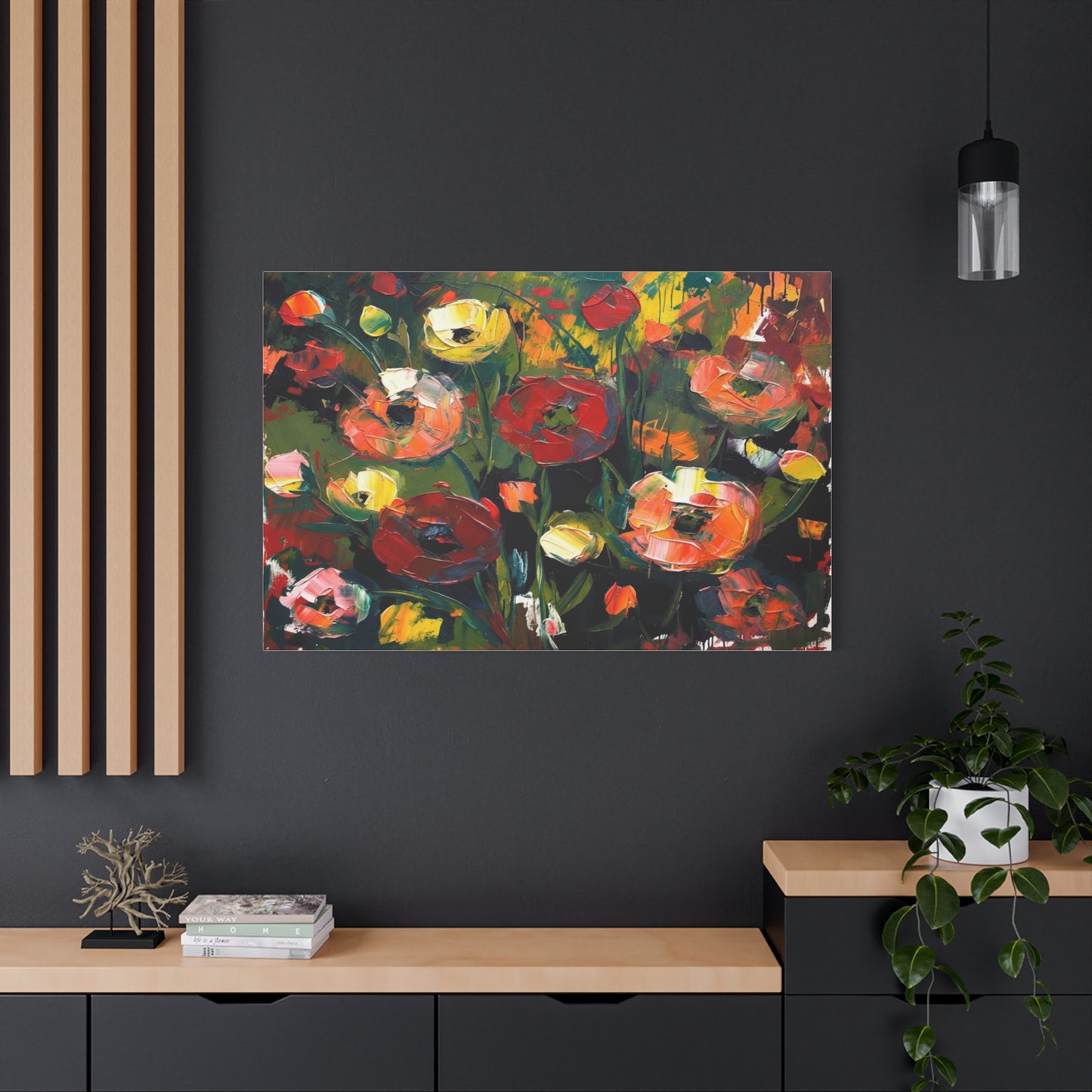Bold Floral Abstract Canvas Print — Colorful Poppy Wall Art, Matte Stretched 1.25"