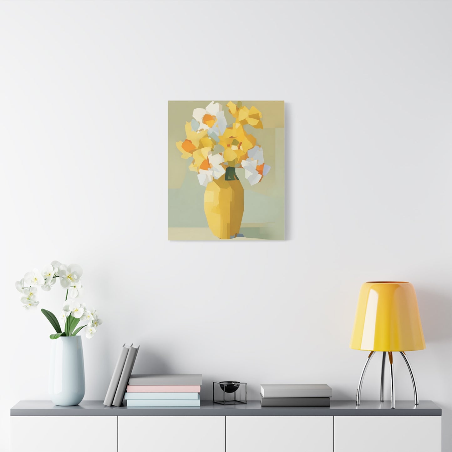 Yellow Vase Floral Canvas Print — Modern Abstract Daffodil Wall Art