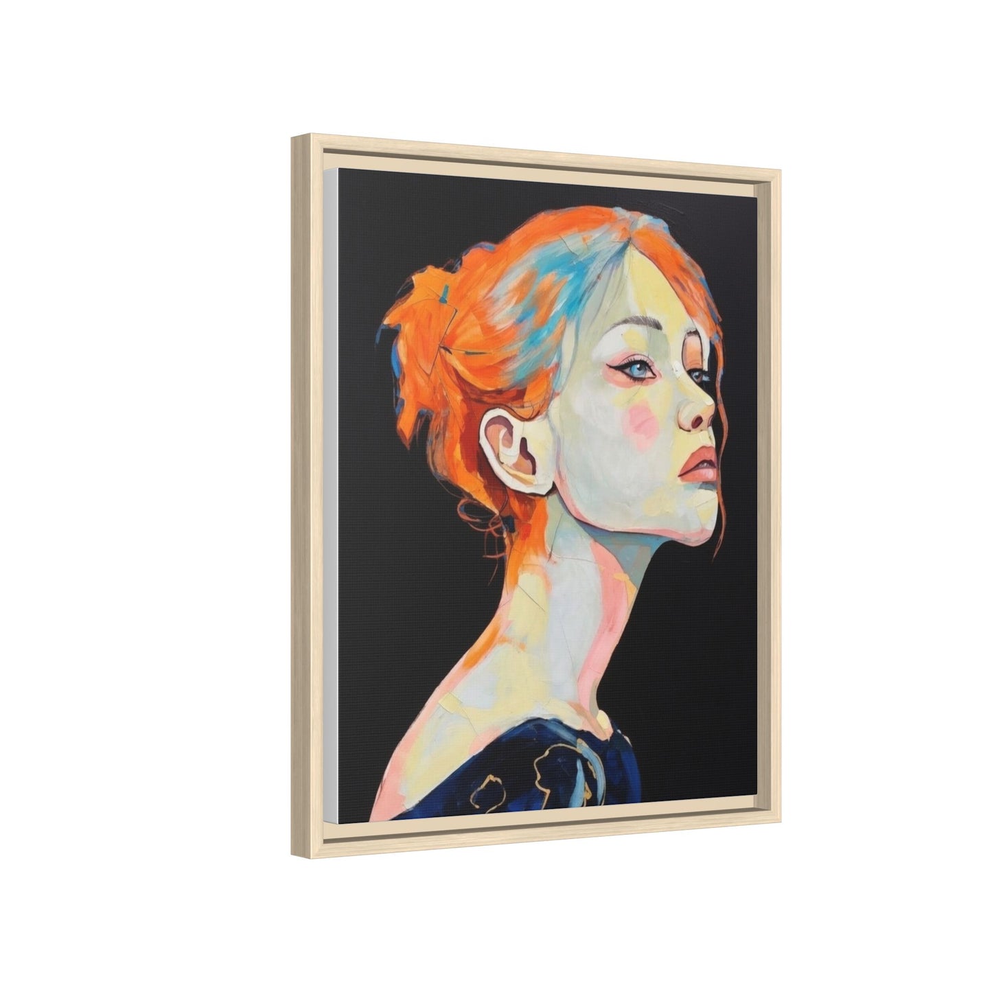 Framed Matte Canvas Portrait — Vibrant Multi‑Color Woman Wall Art