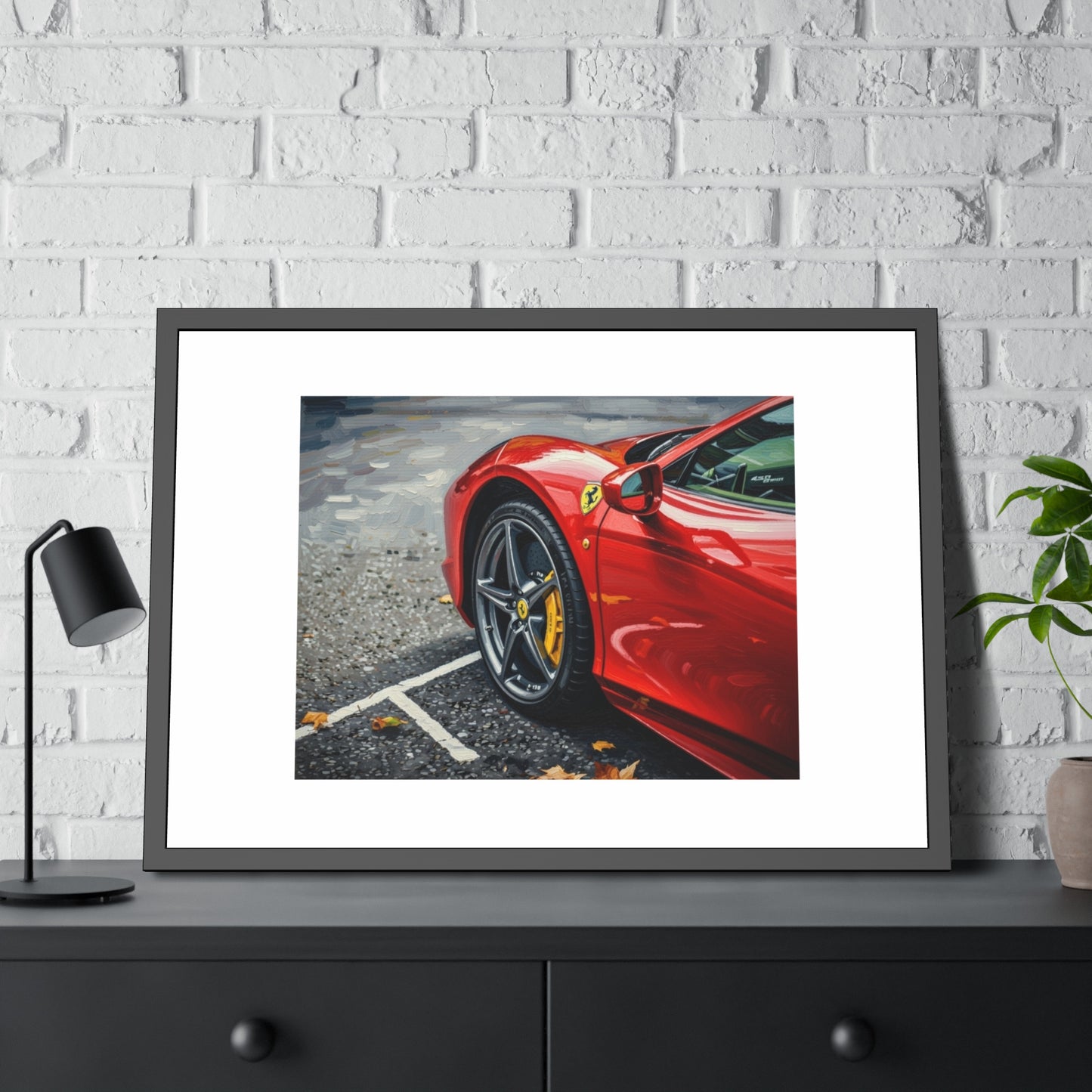 Framed Poster - Red Sports Car Photo, Modern Automotive Wall Art