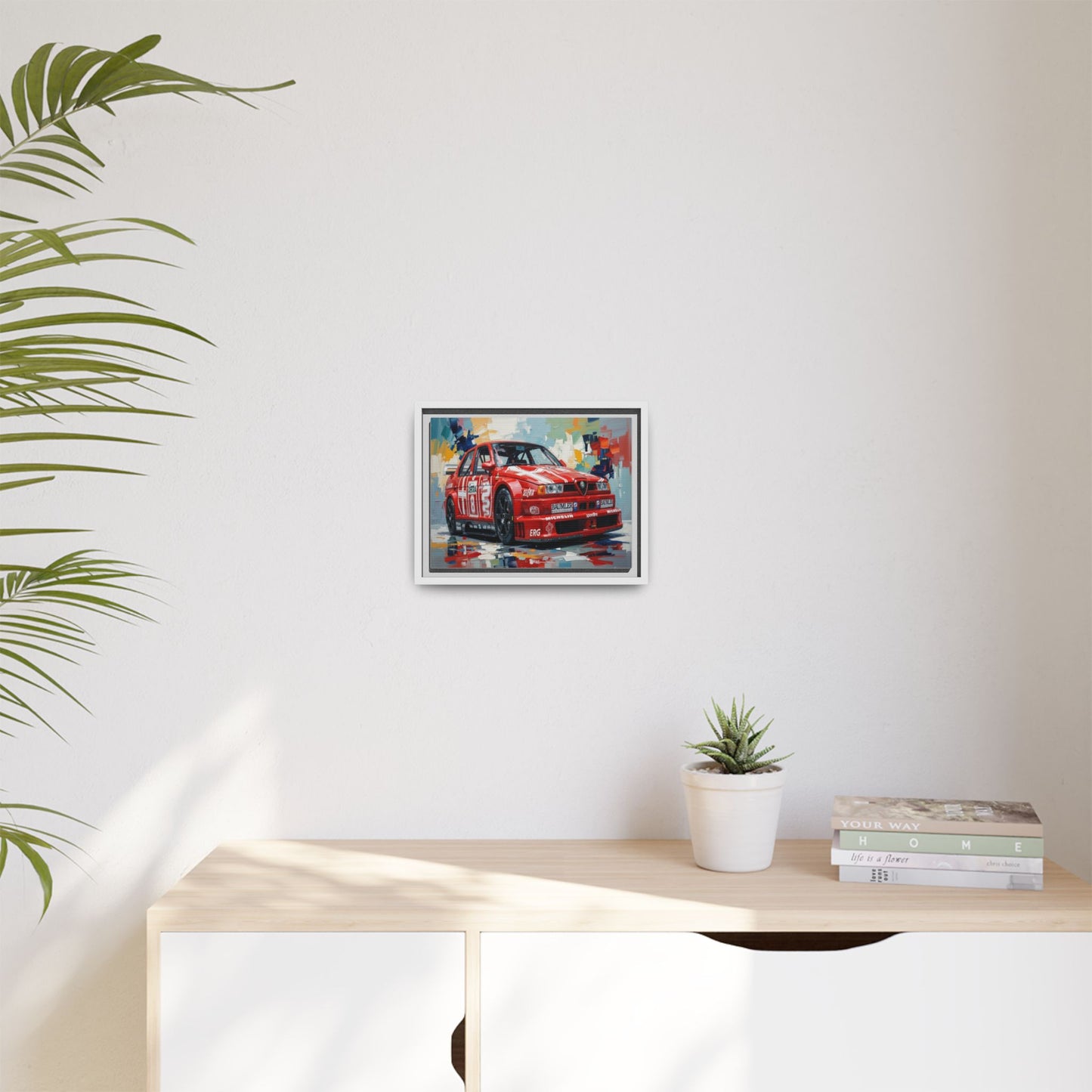 Framed Racing Car Canvas Print — Red Alfa Romeo Track Art