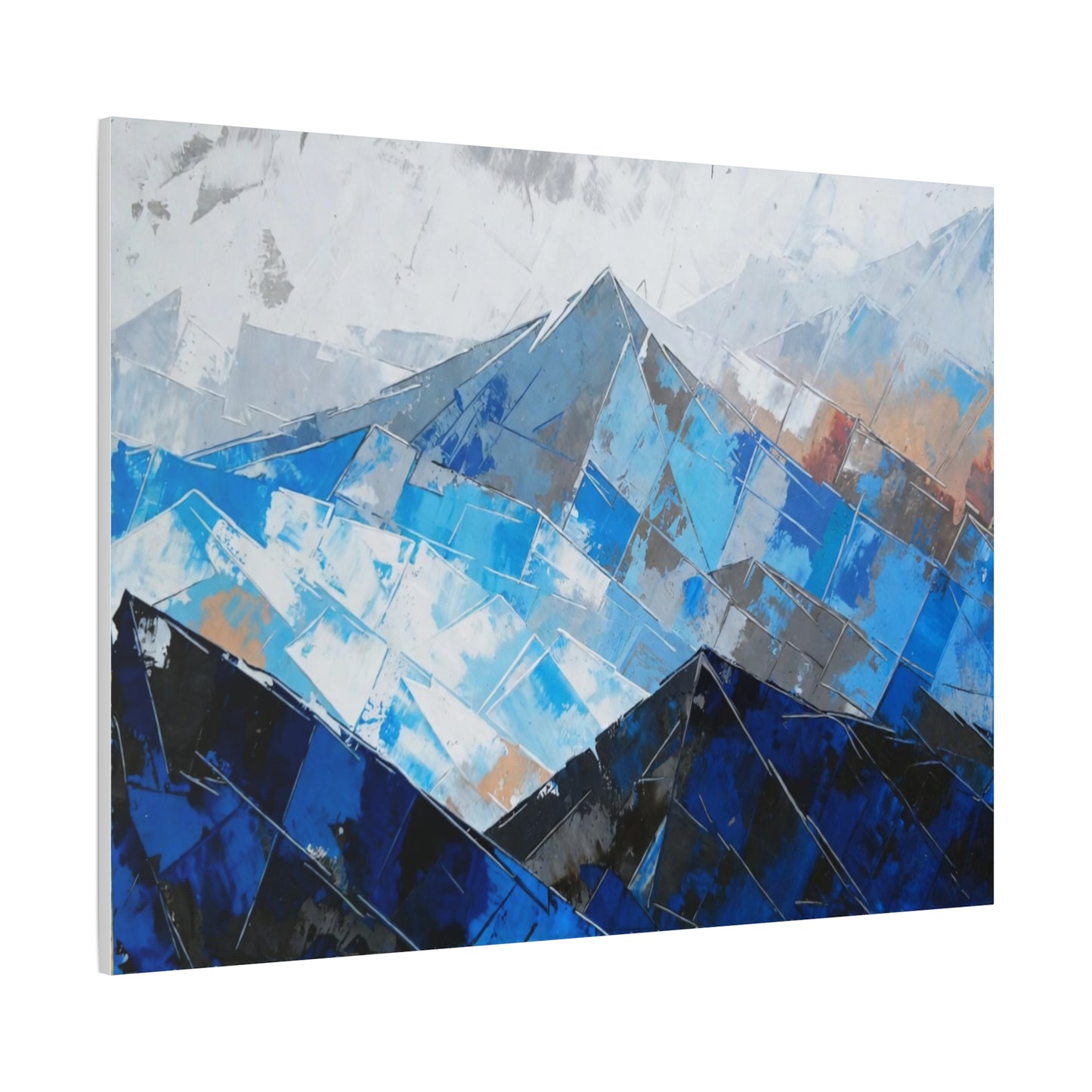 Blue Abstract Mountain Canvas Print – Modern Geometric Landscape Wall Art