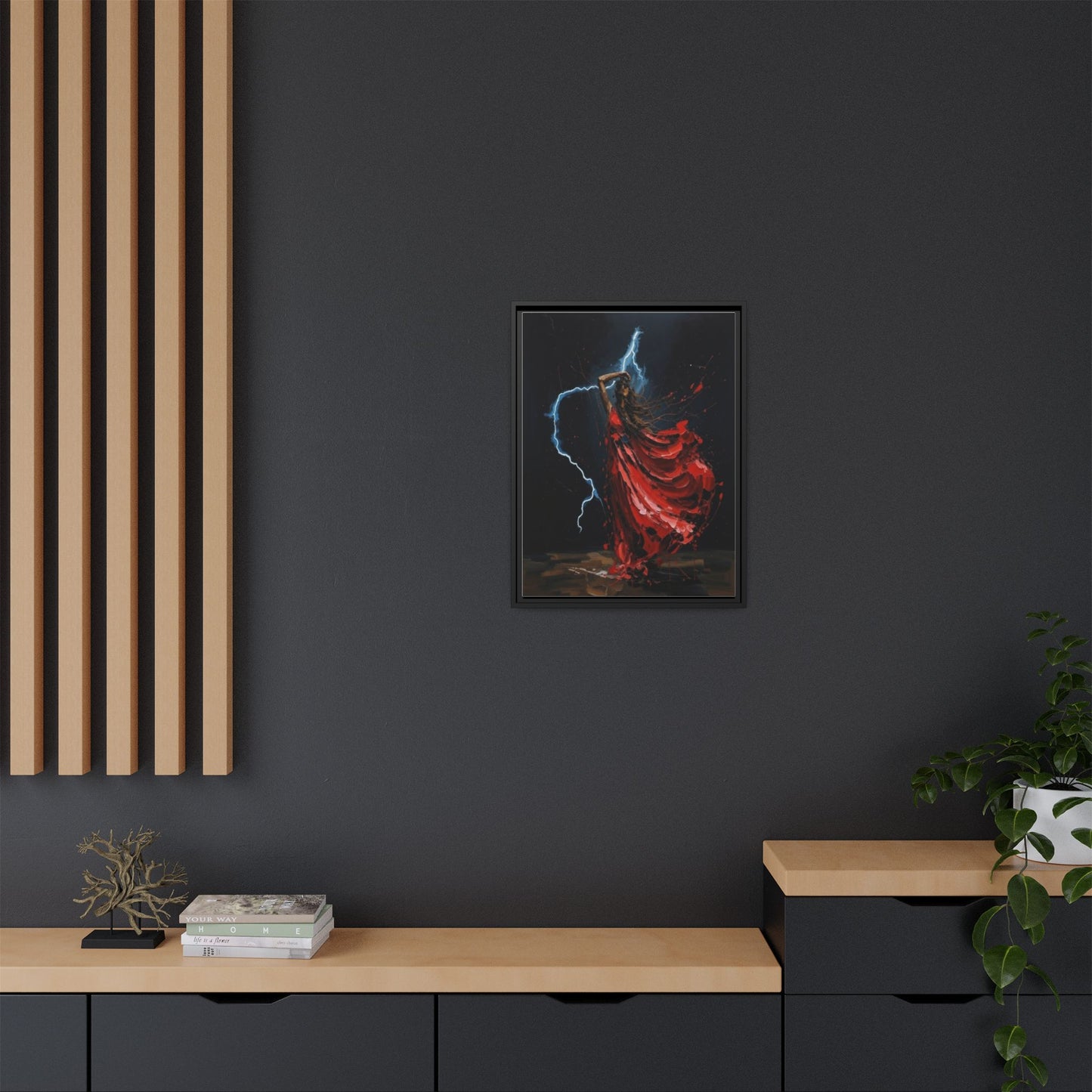 Framed Matte Canvas Print — Red Dancer Lightning Art