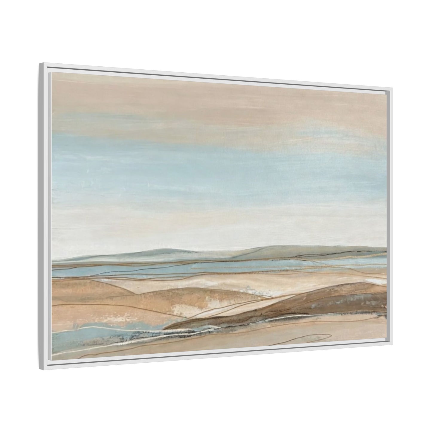 Framed Abstract Landscape Matte Canvas — Serene Coastal Horizon Wall Art